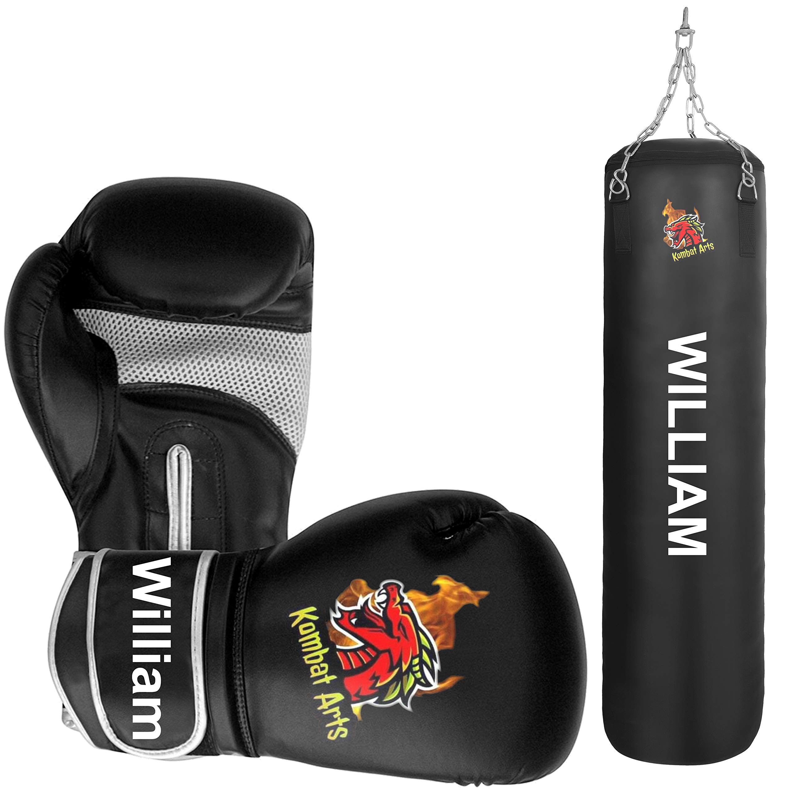 Professional Boxing Training Set - Heavy Punching Bag (Unfilled) & Boxing Gloves for Boxing, Kickboxing, MMA, Muay Thai | Heavy Bag Sparring & Fighting Equipment with Hanging Chain | Perfect for Home Gym, Boxing Training & Martial Arts Practice