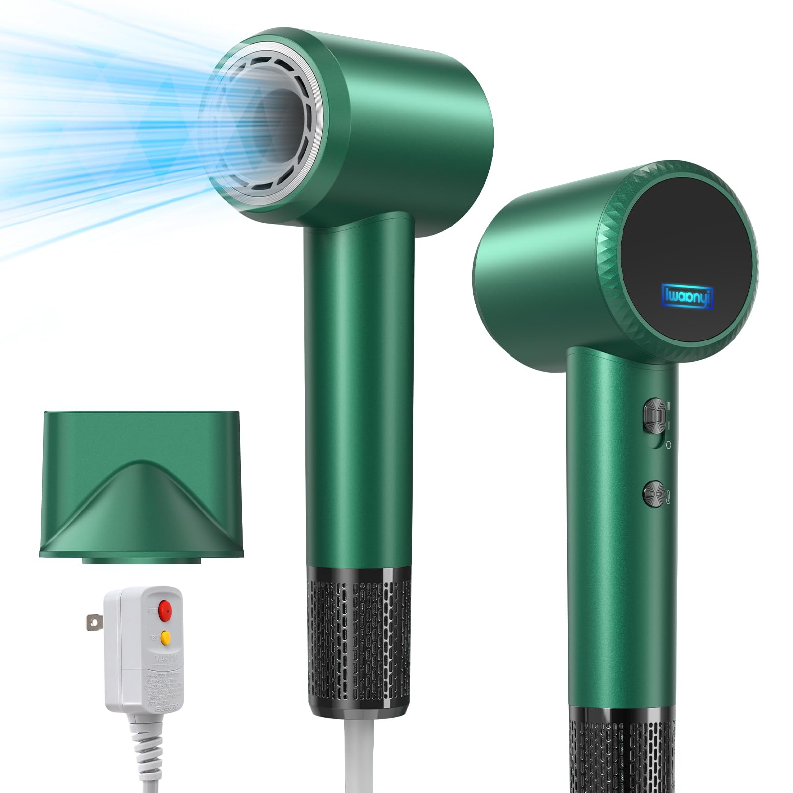 Professional Hair Dryer 150000 RPM High-Speed - Ionic Hair Dryer for Fast Drying & Frizz Control - 4 Heat & 2 Speed Settings - Lightweight & Quiet Blow Dryer with Magnetic Nozzle (Green) - Perfect for Home, Salon & Travel Use