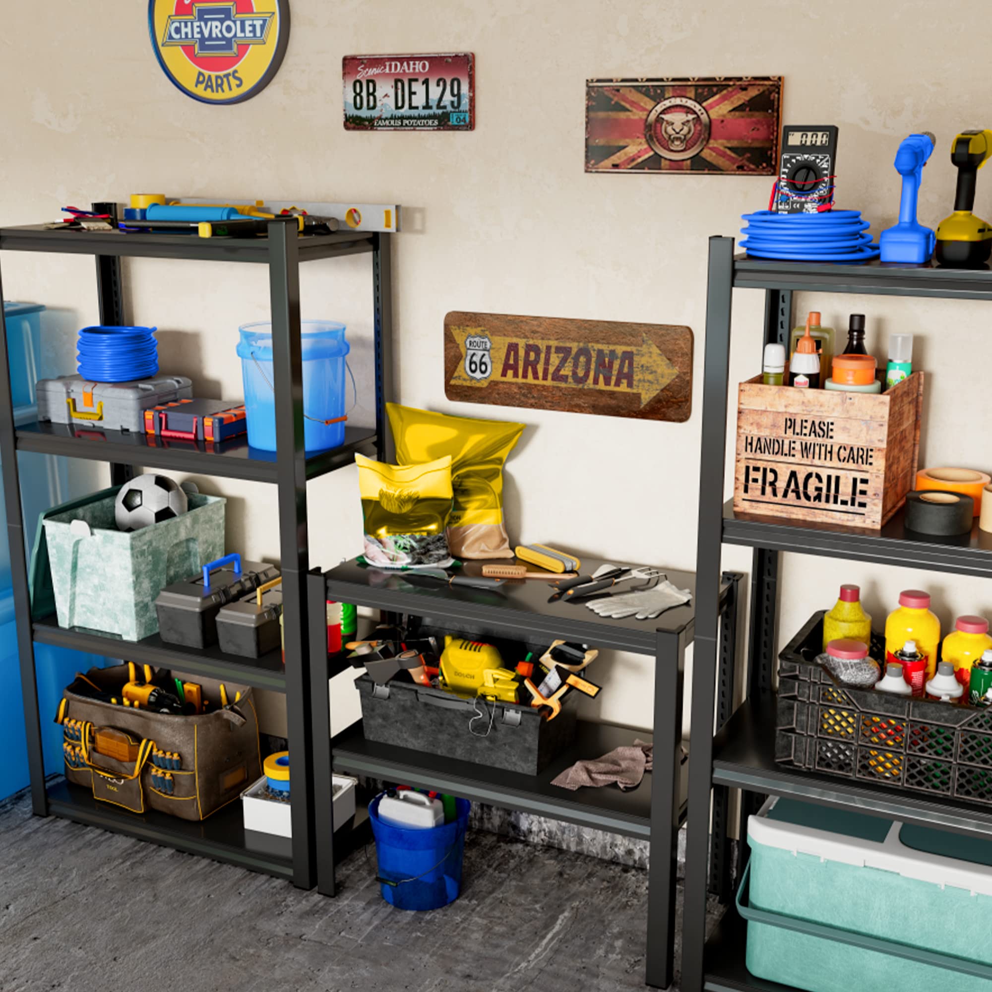 Raybee Heavy Duty 4-Tier Garage Shelving Unit - 1800LBS Capacity Adjustable Metal Storage Shelves for Kitchen, Pantry & Industrial Use (4 Pack) - Perfect for Organizing Tools, Supplies & Bulk Items