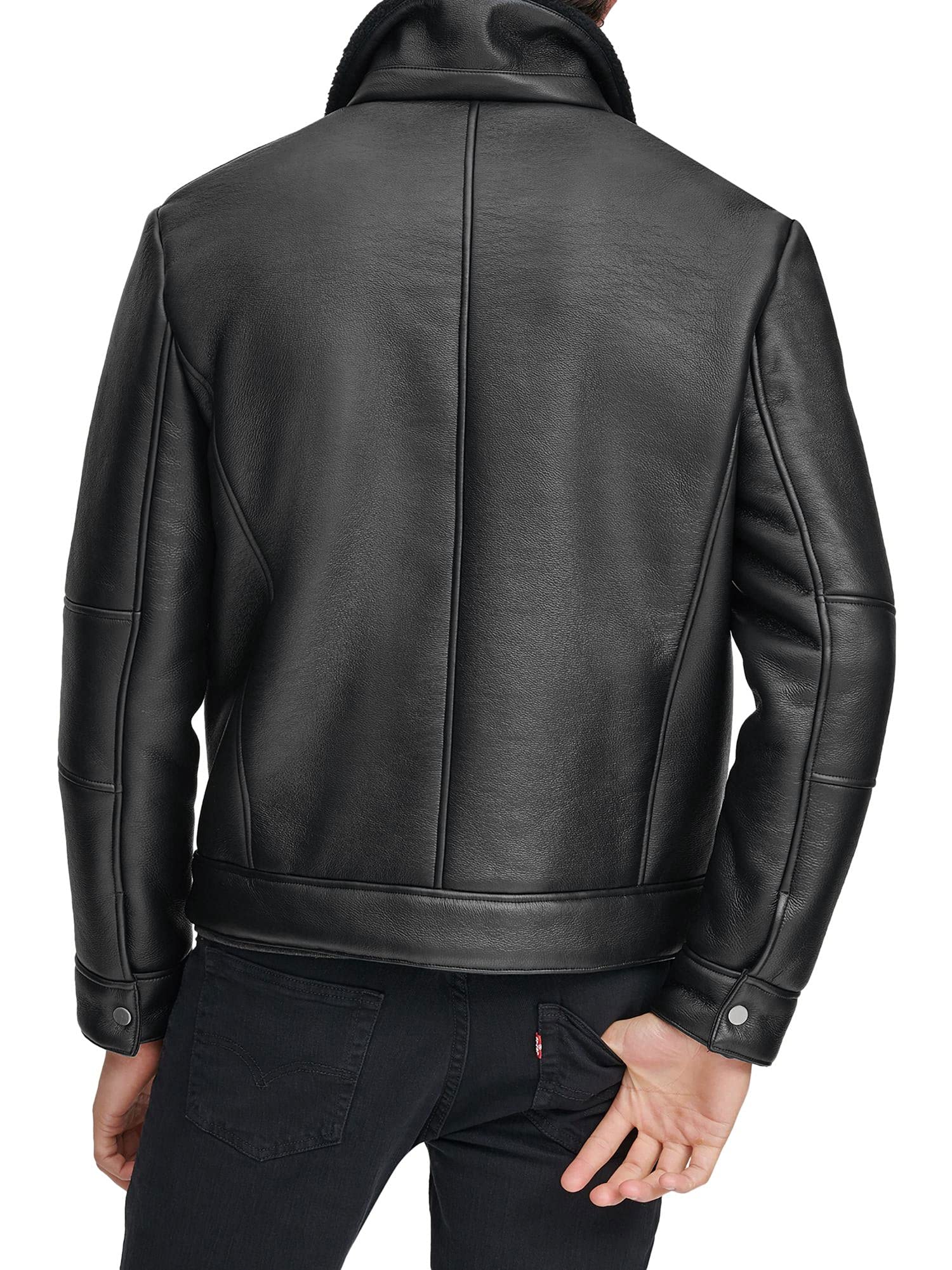 Andrew Marc Men's Faux Leather Sherpa Lined Jacket - Winter Warm Coat for Outdoor Activities & Casual Wear