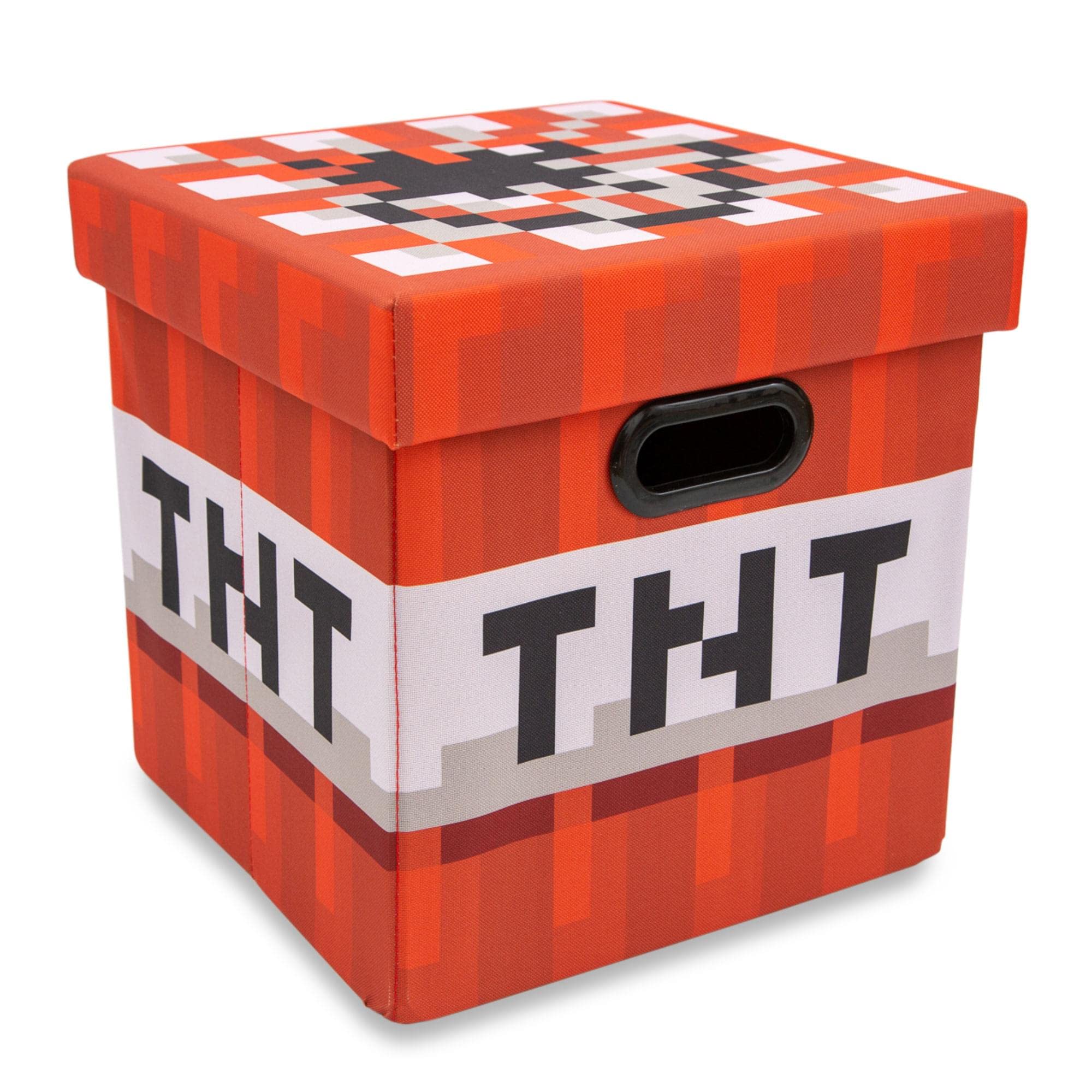 Minecraft TNT Block 13-Inch Storage Bin with Lid | Foldable Fabric Cube Organizer with Handles | Toy Storage, Closet Organizer, Shelving Decor | Perfect for Kids' Rooms, Game Room Organization & Video Game Gifts