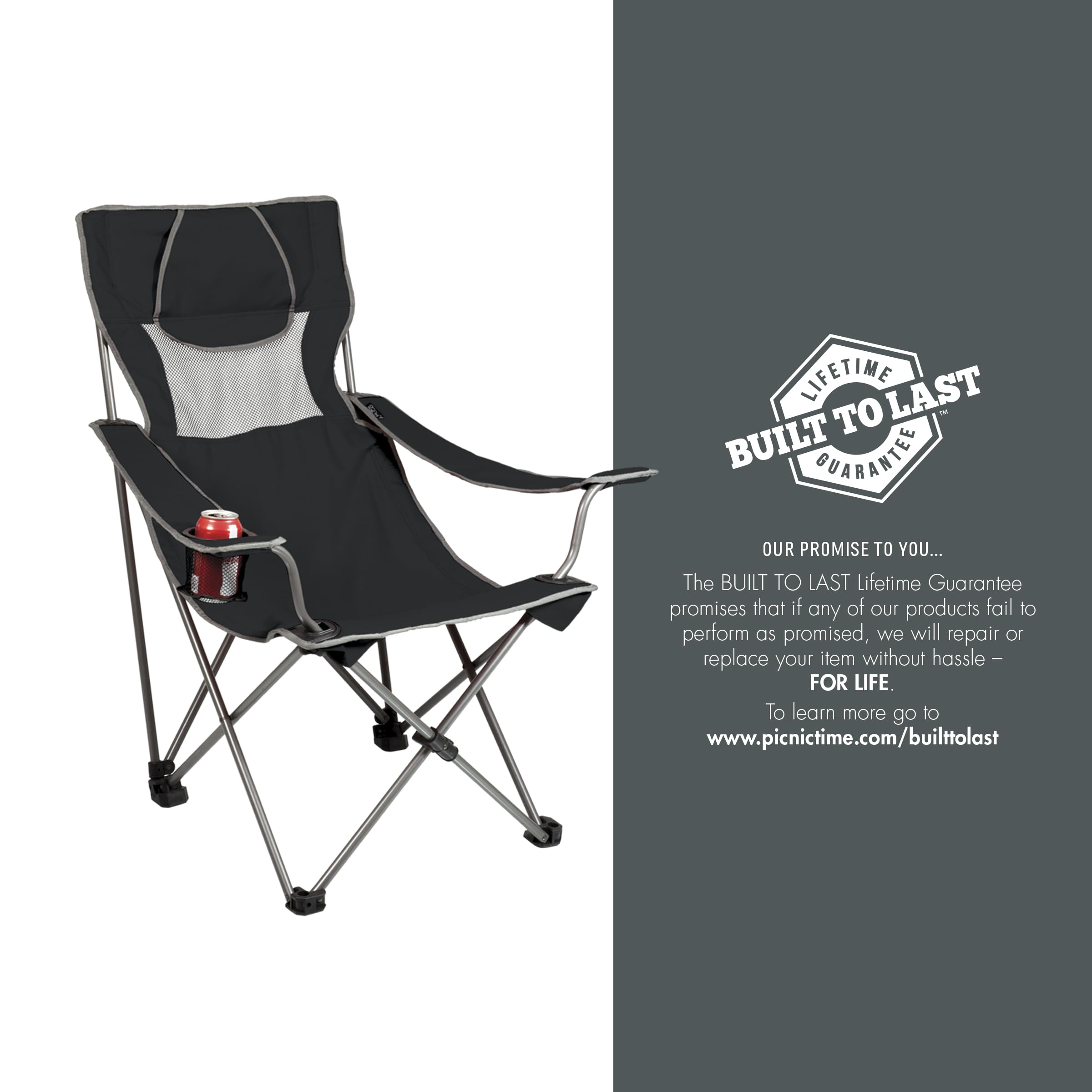 PICNIC TIME NCAA Ohio State Buckeyes Portable Folding Camping Chair with Carry Bag - Lightweight Outdoor Picnic, Beach, Tailgating, and Stadium Seat (Black/Gray) - Perfect for Camping, Backyard, Concerts, and Sporting Events