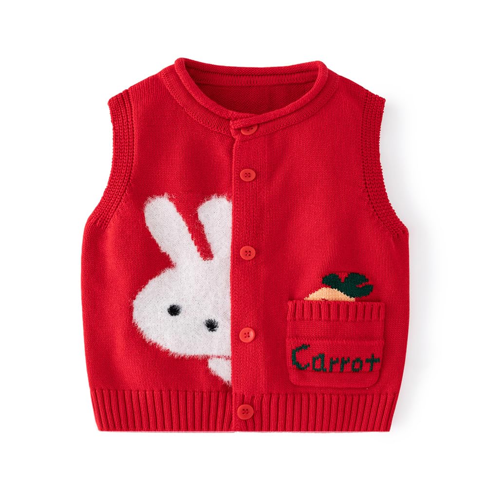 Adorable Cartoon Rabbit Baby Vest for Girls - Warm Knitted Sleeveless Jacket for Toddlers (Spring/Winter) - Easter Bunny Style Kids Waistcoat - Perfect for Easter Outfits, Holiday Photos & Winter Layering