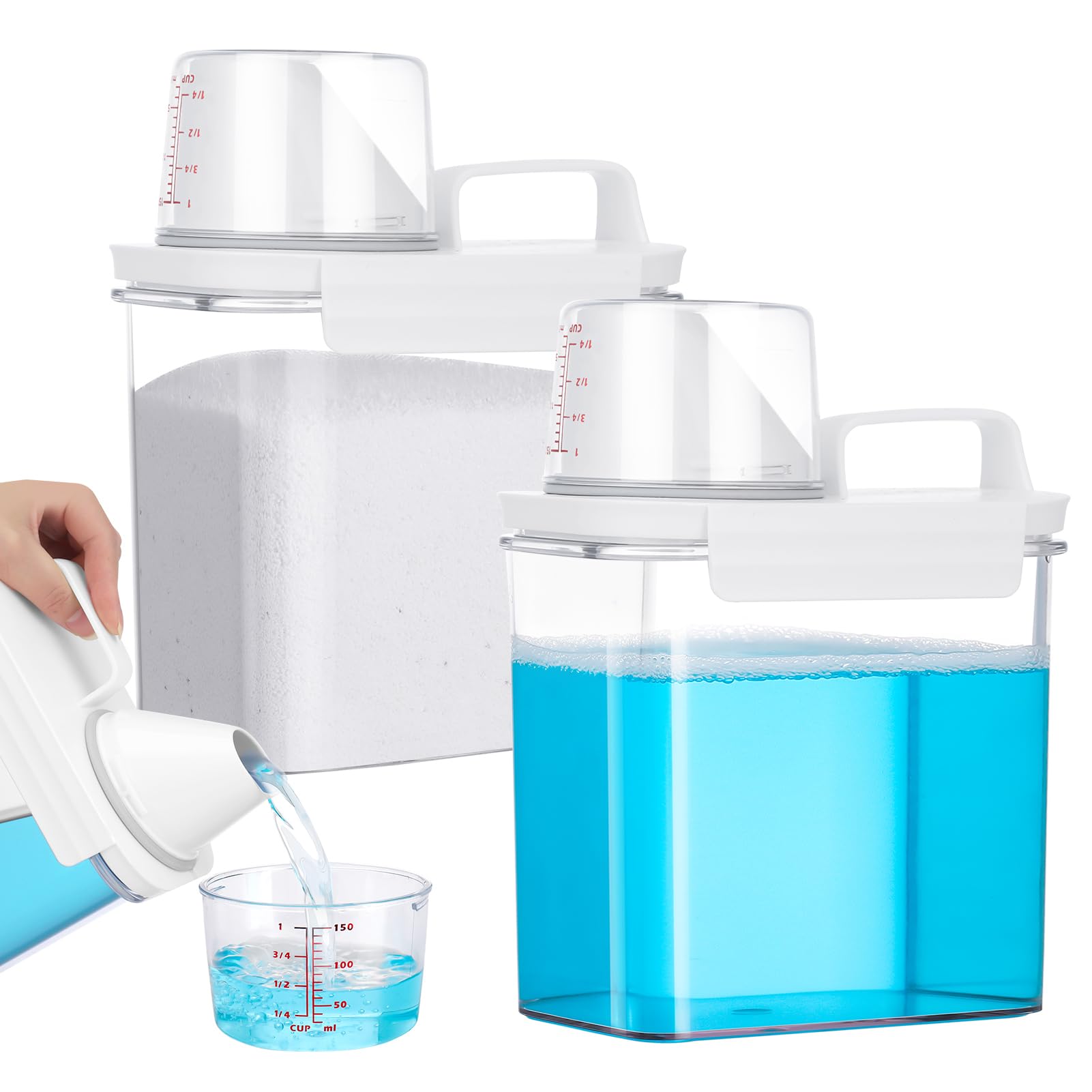 Lvefyti 2-Pack Airtight Laundry Detergent Storage Box with Measuring Cup - 1100ml Washing Powder Dispenser for Liquid & Powder Detergent | Perfect for Laundry Room, Kitchen & Bathroom Organization