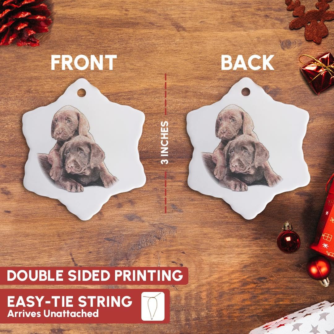 3D Chocolate Labs Snowflake Ornament - Porcelain 3-Inch for Christmas Decor