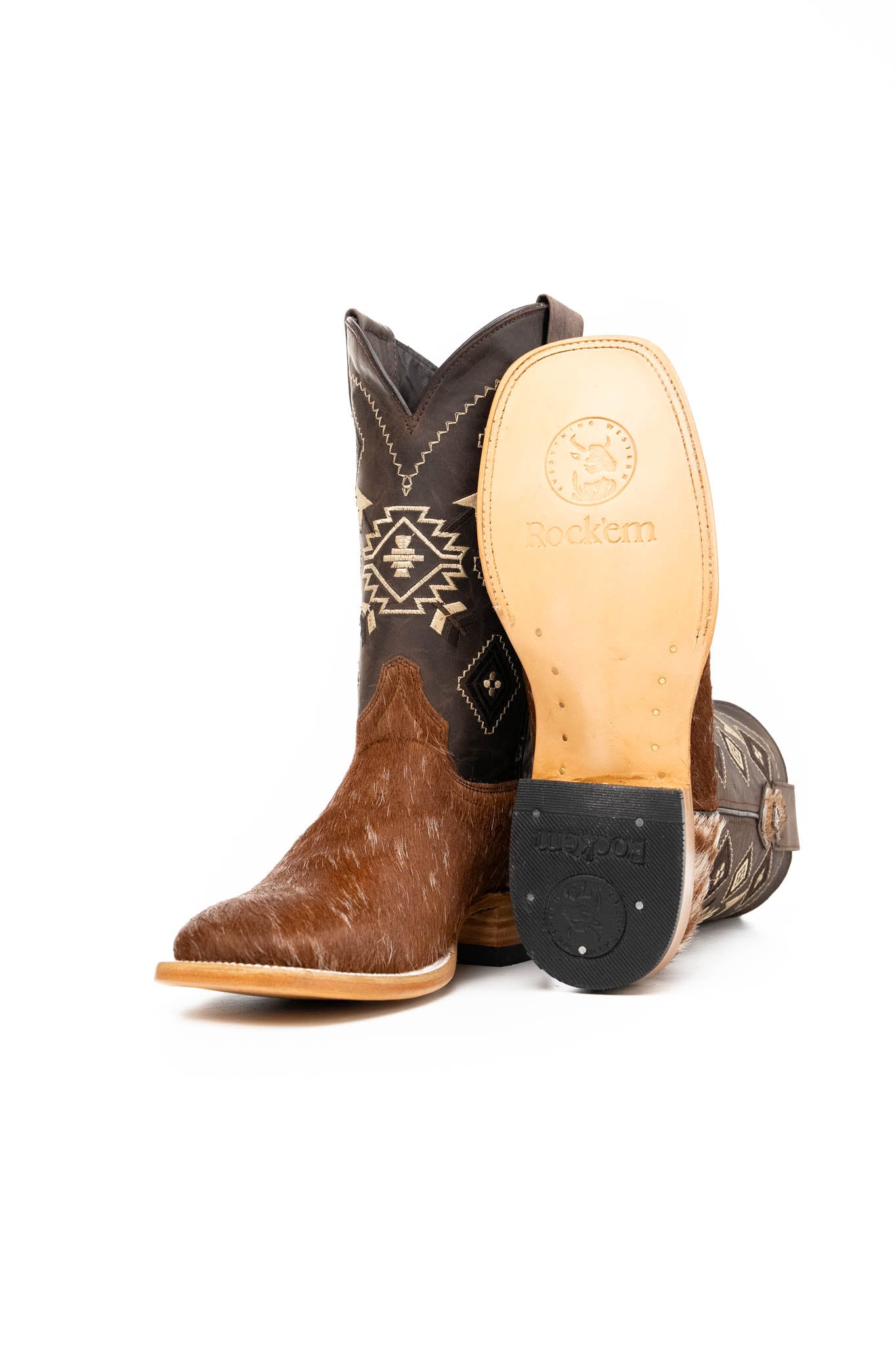 Authentic Men's Cowhide Square Toe Cowboy Boots - Size 8 (US) - Western Style Riding Boots - Perfect for Rodeo, Country Dancing & Outdoor Adventures