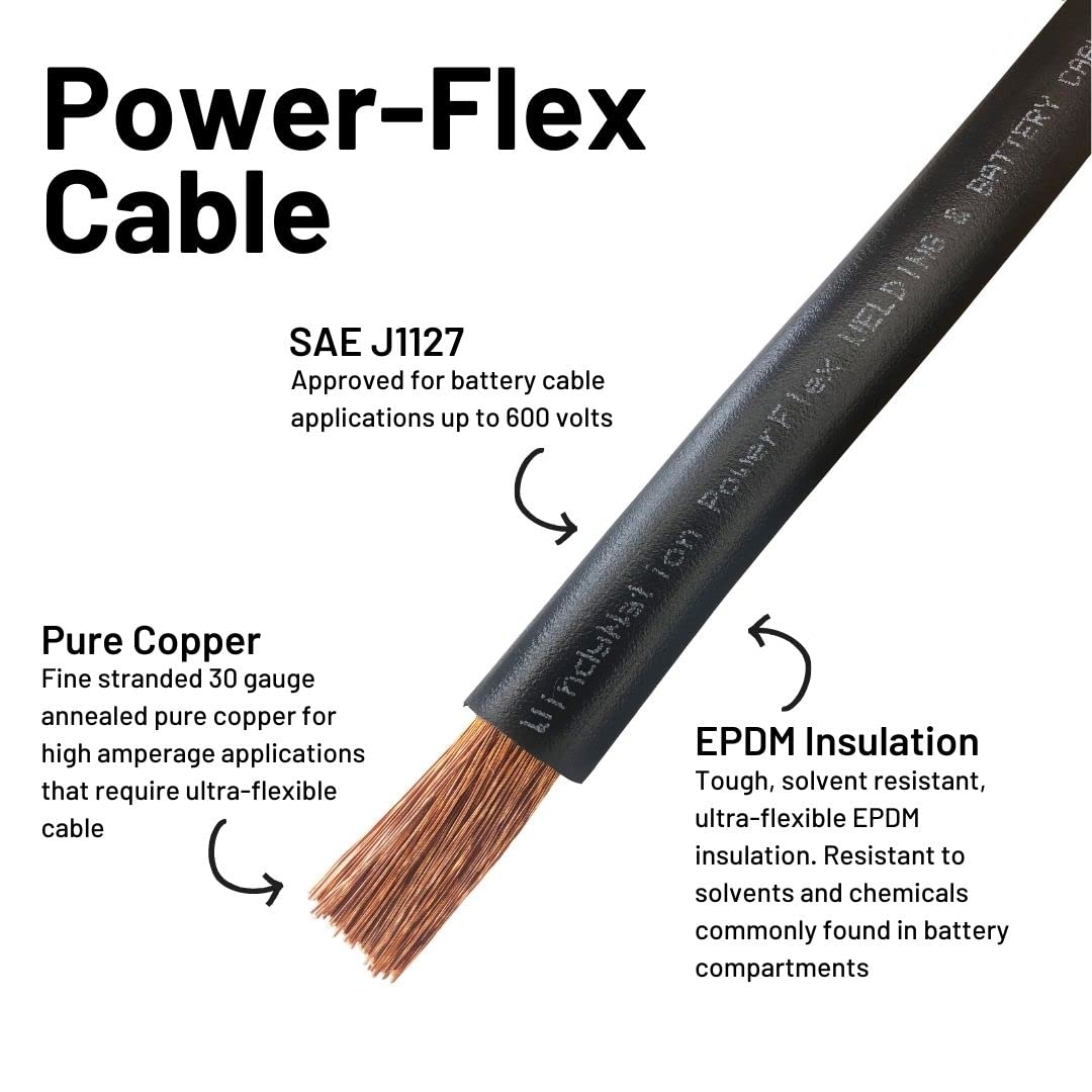 2/0 AWG Red & Black Pure Copper Battery Cables - 2 Feet with 5/16