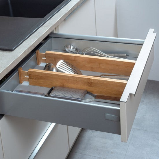 2-Pack Bamboo Drawer Organizers - Adjustable Kitchen & Office Drawer Dividers for Utensils, Makeup, Jewelry & Socks Storage