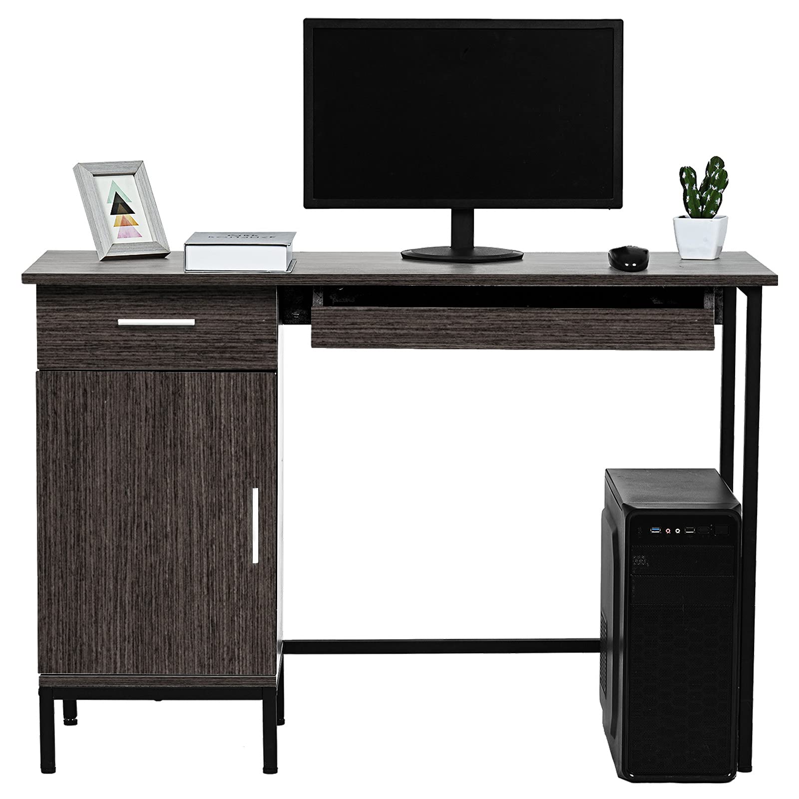 Wireless Charging Computer Desk with Keyboard Tray & Storage Drawers - Modern Laptop Study Desk for Home Office, Gaming & Dorm Room - Wood & Metal Writing Table with Hutch (Grey, One Size) - Perfect for Remote Work, Online Classes & Small Spaces