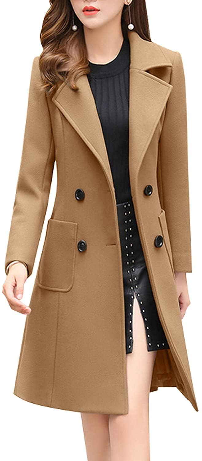 Elegant Women's Notched Collar Double Breasted Wool Blend Overcoat - Perfect for Office Wear, Business Meetings & Winter Fashion