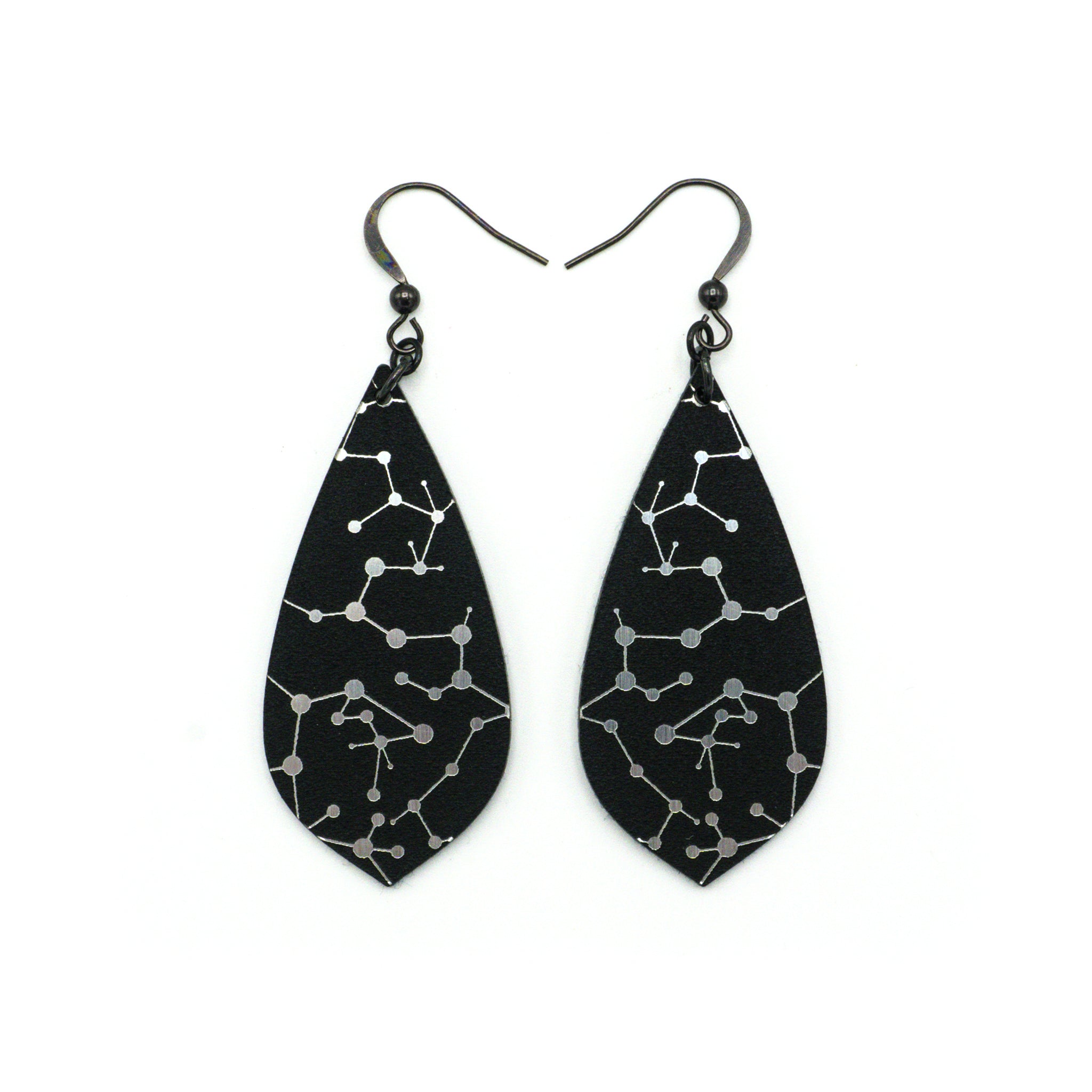 Gem Point [05R] Acrylic Earrings - Brushed Silver & Black | Stylish Fashion Accessories for Women, Perfect for Parties & Everyday Wear