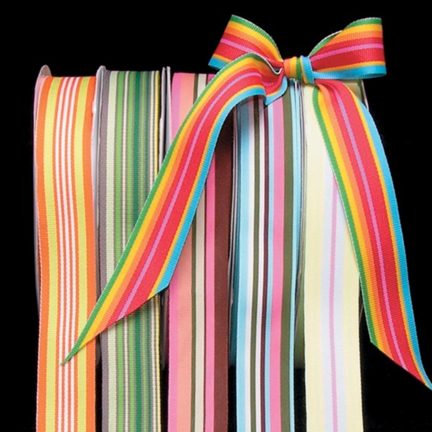 Premium Green & Gray Striped Grosgrain Ribbon - 1 Inch x 55 Yards Bulk Roll for Gift Wrapping, DIY Crafts, Hair Bows, Scrapbooking & Party Decorations