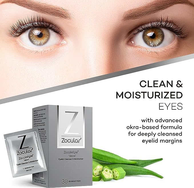 Zocuwipe Eyelid Cleansing Wipes with Okra Complex - Hypoallergenic Eyelid Cleanser & Moisturizer Pads (40 Count) + Zocular ZocuZap Facial Cleansing Wipes (30 Count) Bundle - Perfect for Sensitive Eyes, Makeup Removal & Daily Skincare Routine