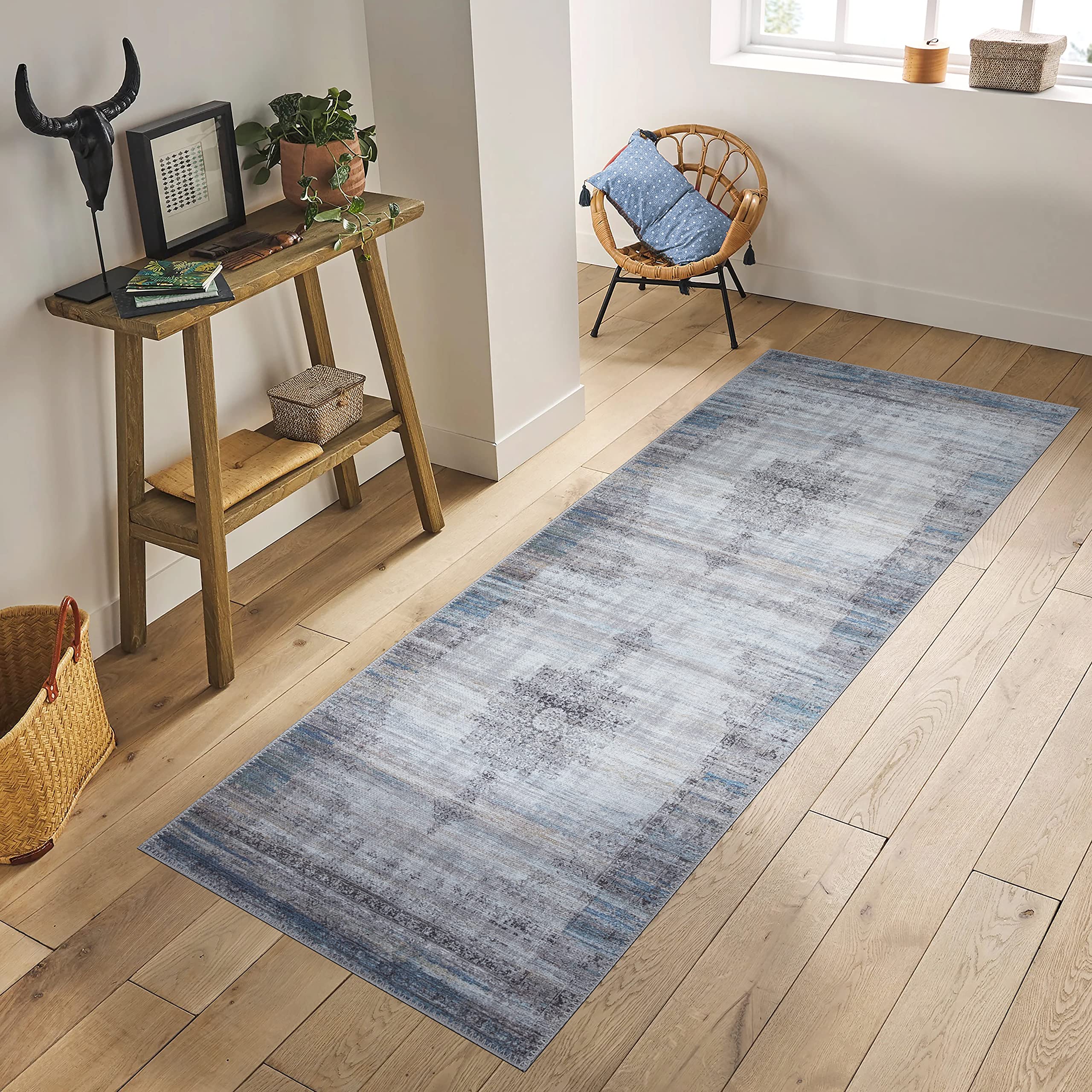 Adiva Washable Area Rug - Waterproof & Dirt Resistant Runner Rug for Living Room, Bedroom - Machine Washable Easy Clean Home Decor (Blue, 2'6
