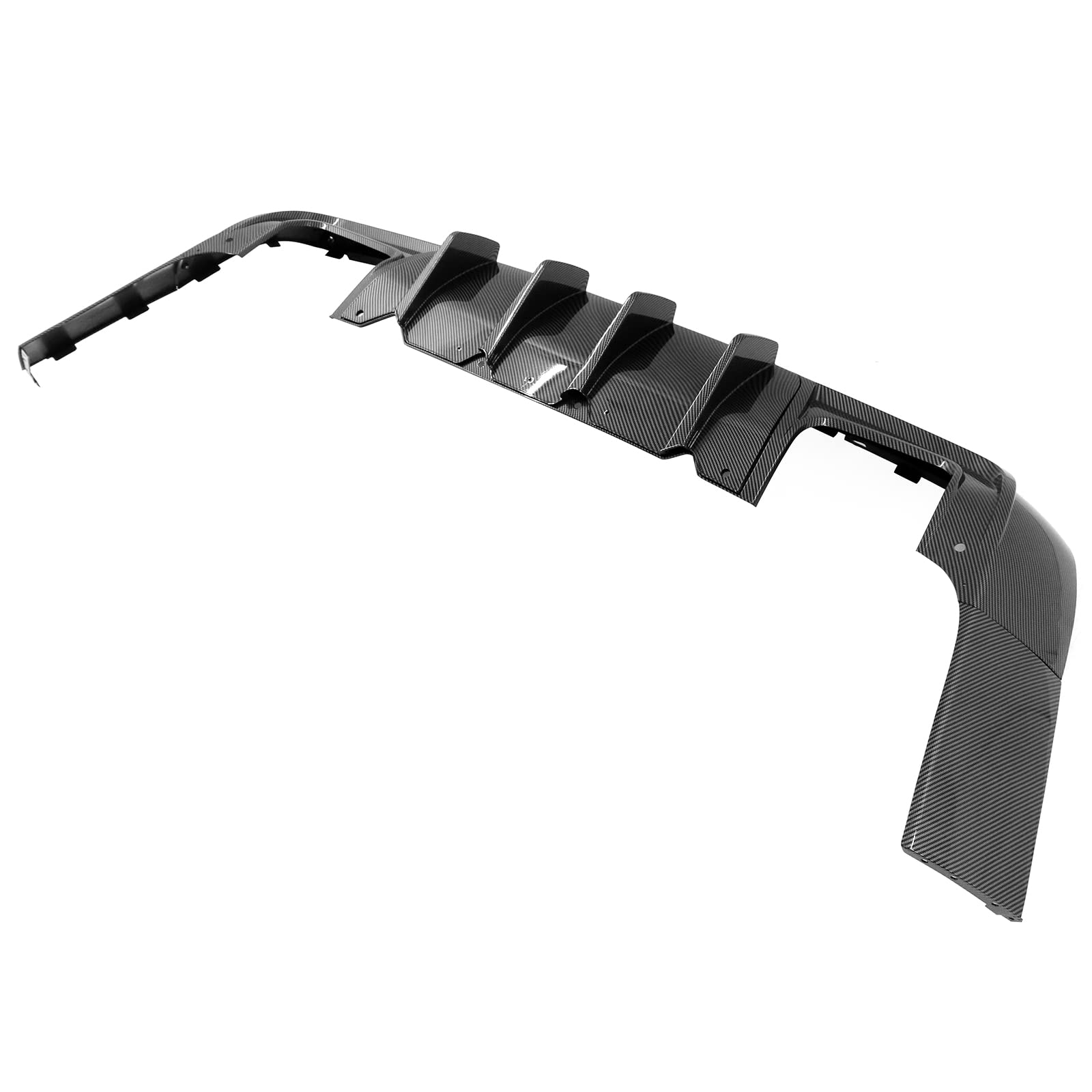 IKON MOTORSPORTS V2 Style Rear Diffuser for 2015-2023 Dodge Challenger - Carbon Fiber Print PP Bumper Lip Spoiler with Shark Fins | Aggressive Styling & Enhanced Aerodynamics for Street Racing & Car Shows
