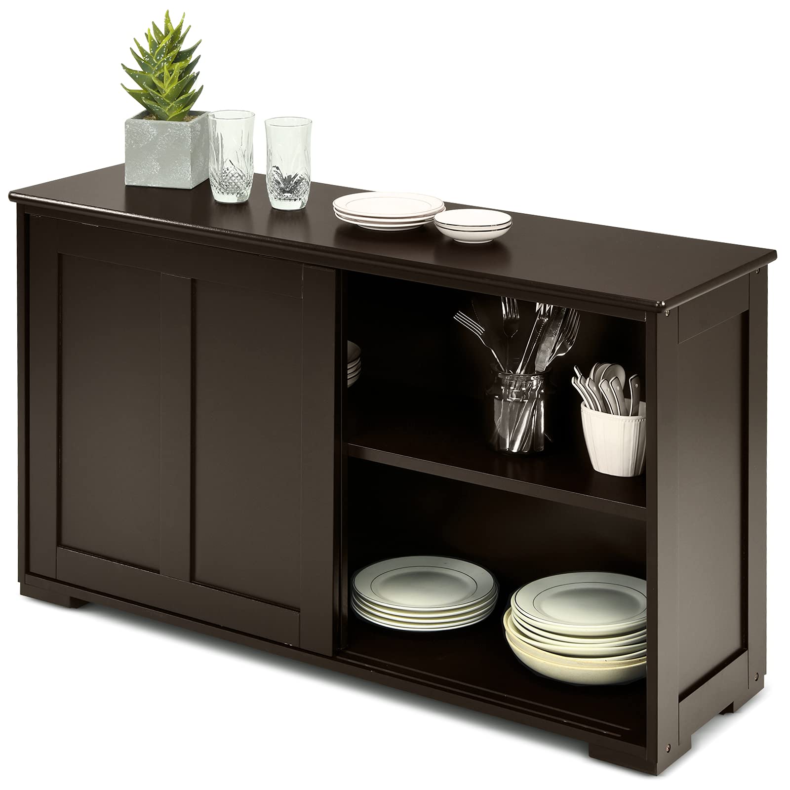 NAFORTA Modern Sideboard Buffet Cabinet with Adjustable Shelves & Sliding Doors - Kitchen Storage Cabinet for Dining Room, Entryway, Living Room | Stackable Organizer for Dishes, Linens & Home Decor (Brown)