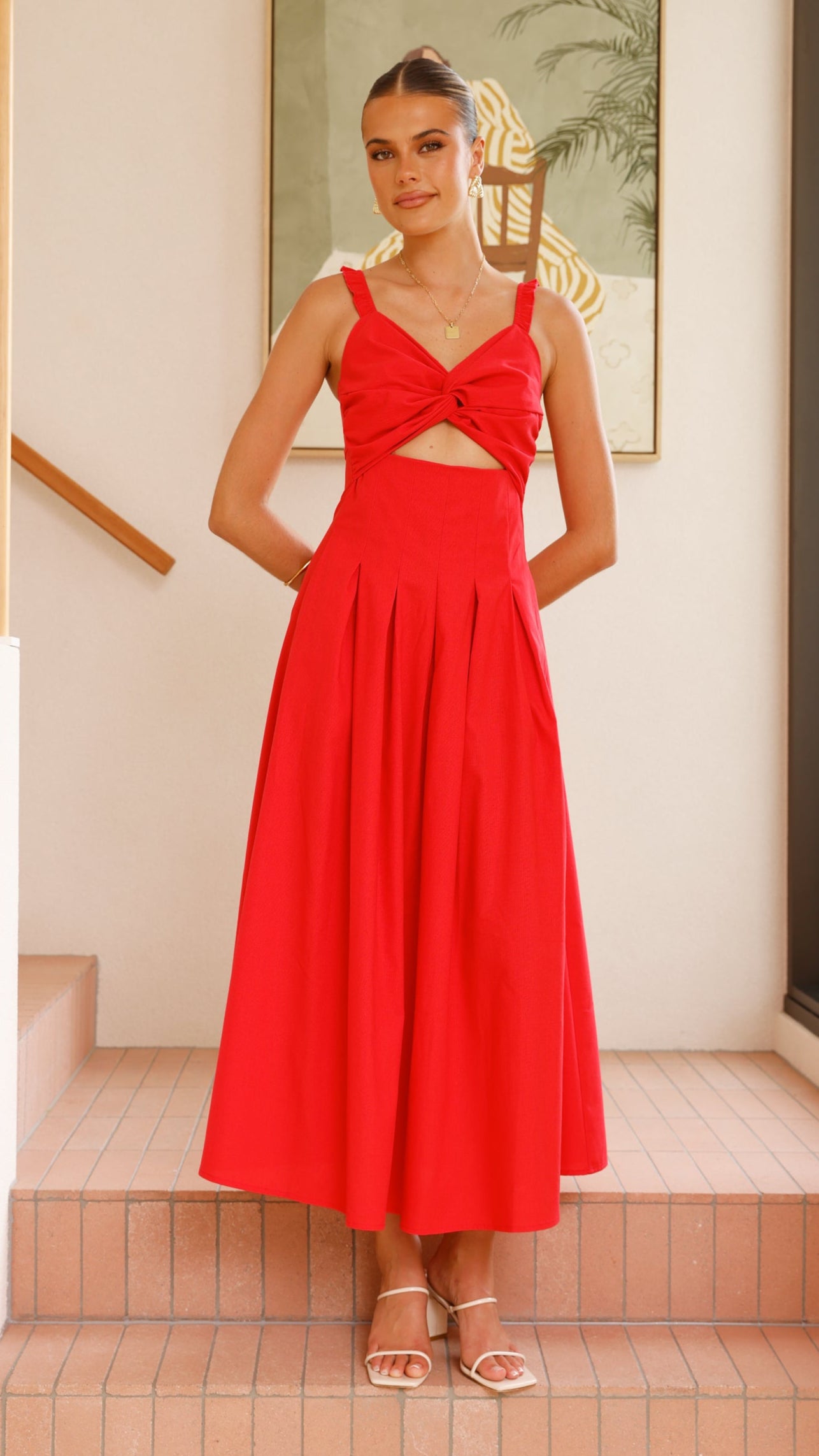 Bryce Maxi Dress for Women - Flowy Long Summer Dress in Red | Perfect for Beach, Vacation, and Casual Outings