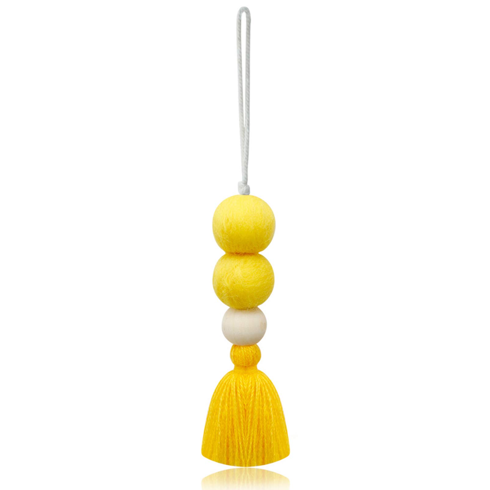 Handmade Macrame Car Charm with Wooden Beads & Felt Ball Diffuser - Natural Essential Oil Car Air Freshener Hanger for Rearview Mirror, Boho Home Decor, Wall Hanging & Vehicle Interior (Yellow) - Perfect for Aromatherapy, Car Freshening & Boho Chic Decor