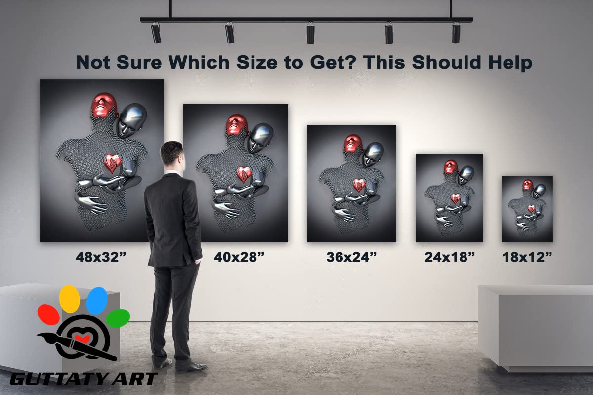 3D Metal Effect Love Heart Gray Canvas Wall Art - 28x40 Inches Modern Home Decor for Couples Bedroom, Living Room & Valentine's Day Gifts - Perfect for Romantic Spaces & Housewarming