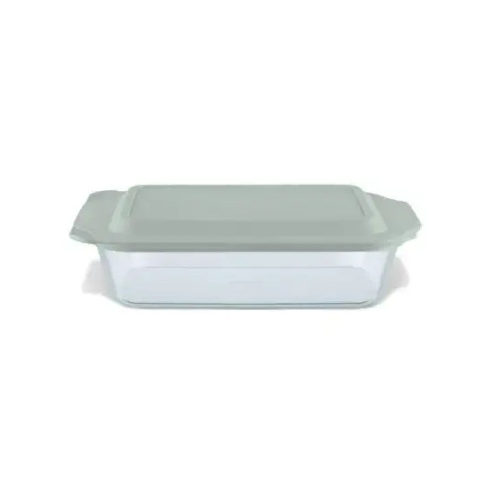 PYREX 1134584 Deep 7 x 11 Inch Rectangle Glass Baking Dish with Sage Green Lid - Oven Safe Bakeware for Casseroles, Lasagna & Brownies - Perfect for Holiday Cooking & Family Dinners