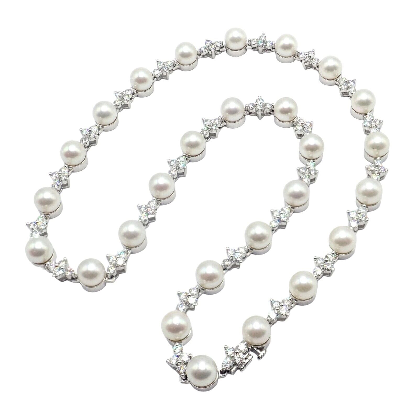 Authentic Tiffany & Co Platinum Diamond 6.5mm Pearl Necklace for Women - Elegant Jewelry Gift for Wedding, Anniversary & Special Occasions