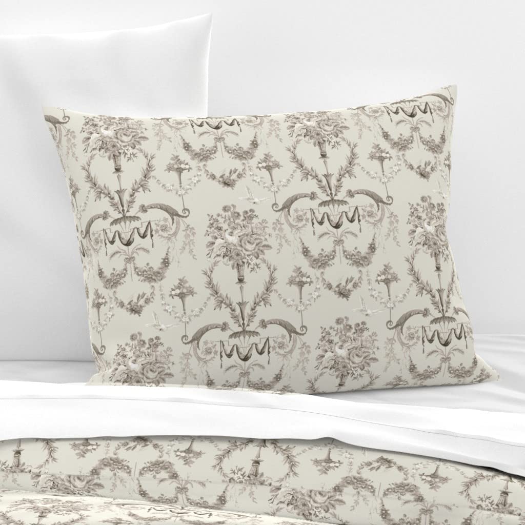 Premium Spoonflower Cotton Sateen Sham Standard Size - Classic Beige Dove Monochrome Damask Print Custom Bedding | Romantic Neutral Home Decor for Master Bedroom & Guest Room
