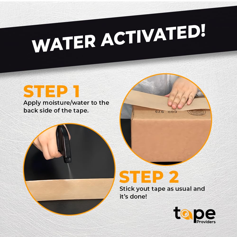 WOD WATWTE Reinforced Water Activated Kraft Tape - 2.75 inch (70mm) x 375 ft - Strong Fiberglass Packing Tape for Shipping Boxes, Moving & Storage - 8 Pack - Ideal for E-commerce, Warehouse & Postal Sealing