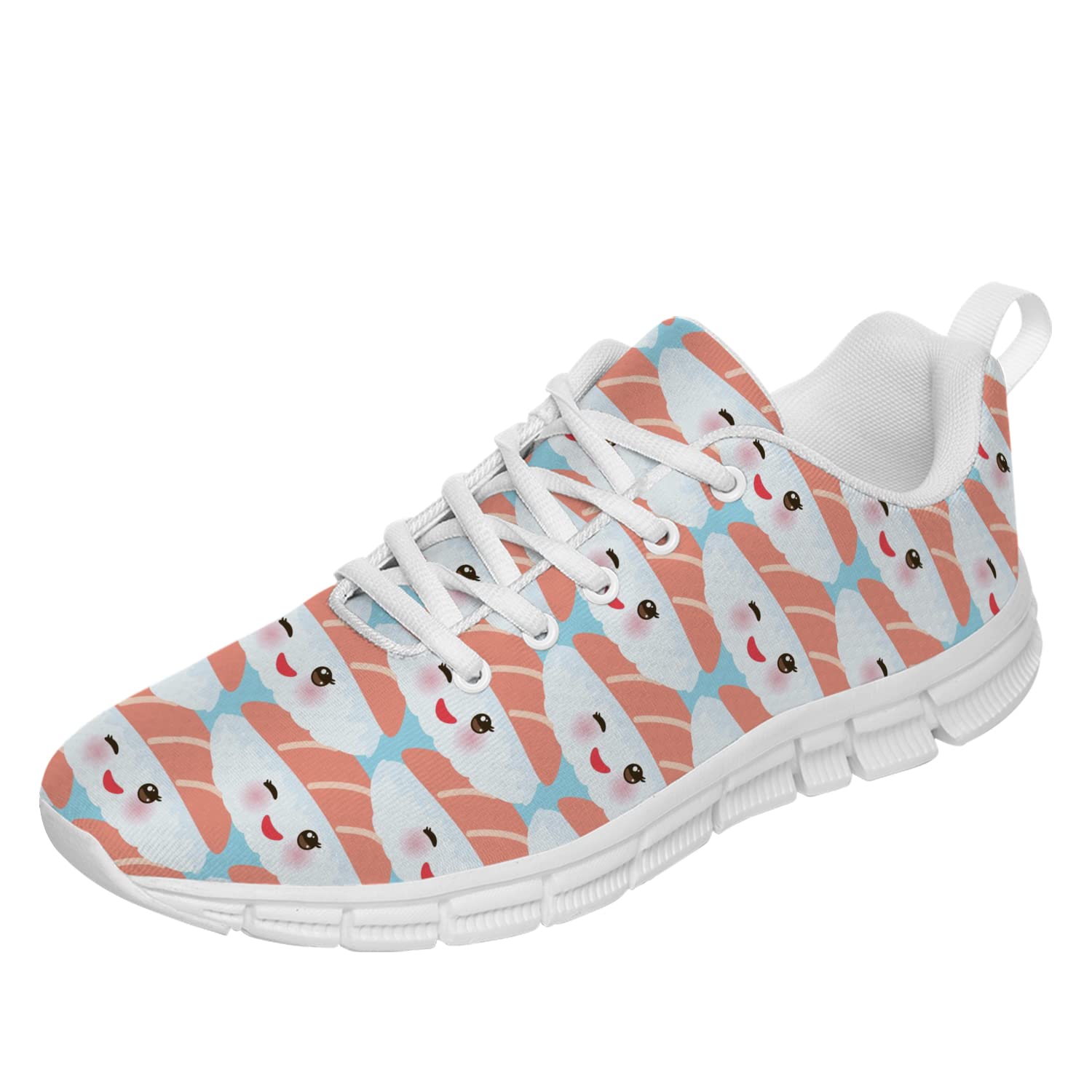 Japanese Sushi Themed Sneakers - Funny Maguro Toro Sushi Shoes for Men & Women - Comfortable Tennis Walking Shoes - Unisex Gifts for Boys, Girls & Adults - Men's Size 10.5, Women's Size 12 in White - Perfect for Cosplay, Anime Conventions & Foodie Fashion