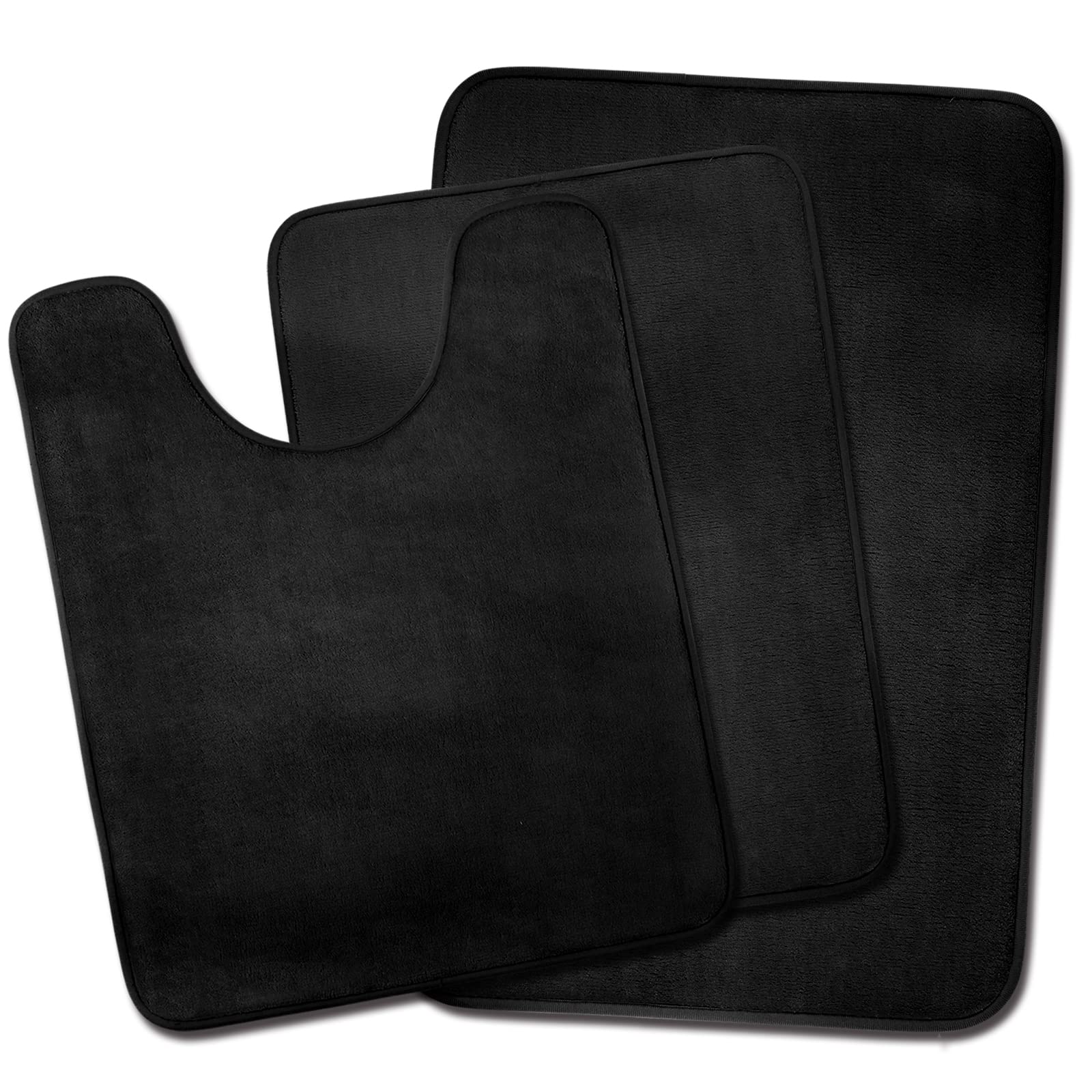 Premium 3-Piece Black Memory Foam Bath Mat Set - Ultra Absorbent Non-Slip Shower Rug, Soft Microfiber Bathroom Mats with U-Shaped Contour for Tub & Toilet - Perfect for Modern Bathrooms, Spa-Like Showers & Cozy Home Decor (Machine Washable)