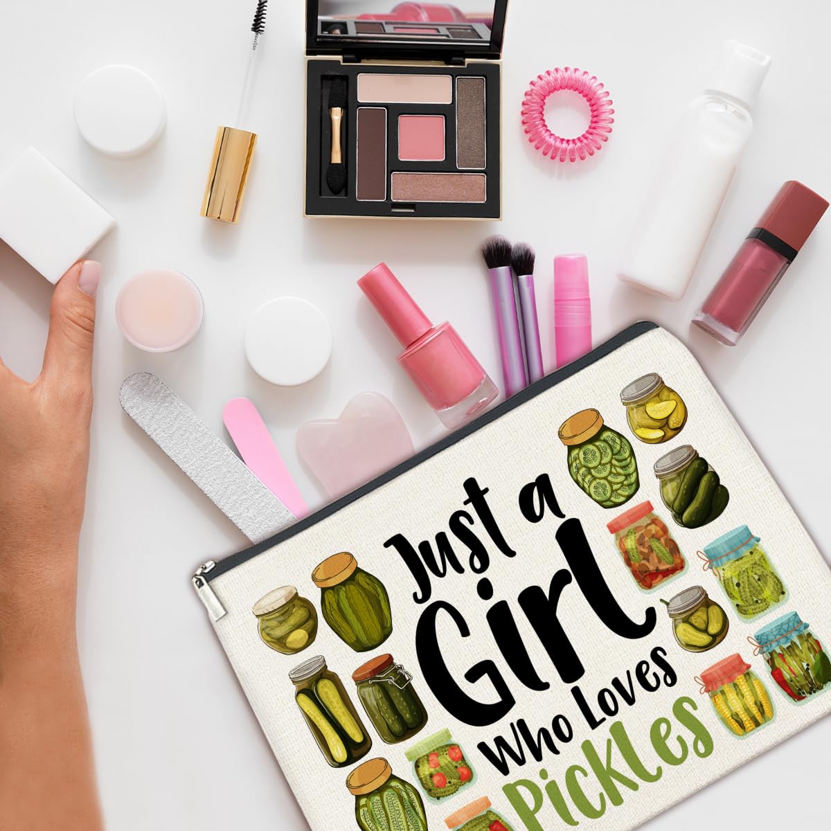 Pickle Themed Makeup Bag for Women - Cute Cosmetic Pouch with Zipper - Perfect Gift for Pickle Lovers - Great for Travel, Gym & Daily Use