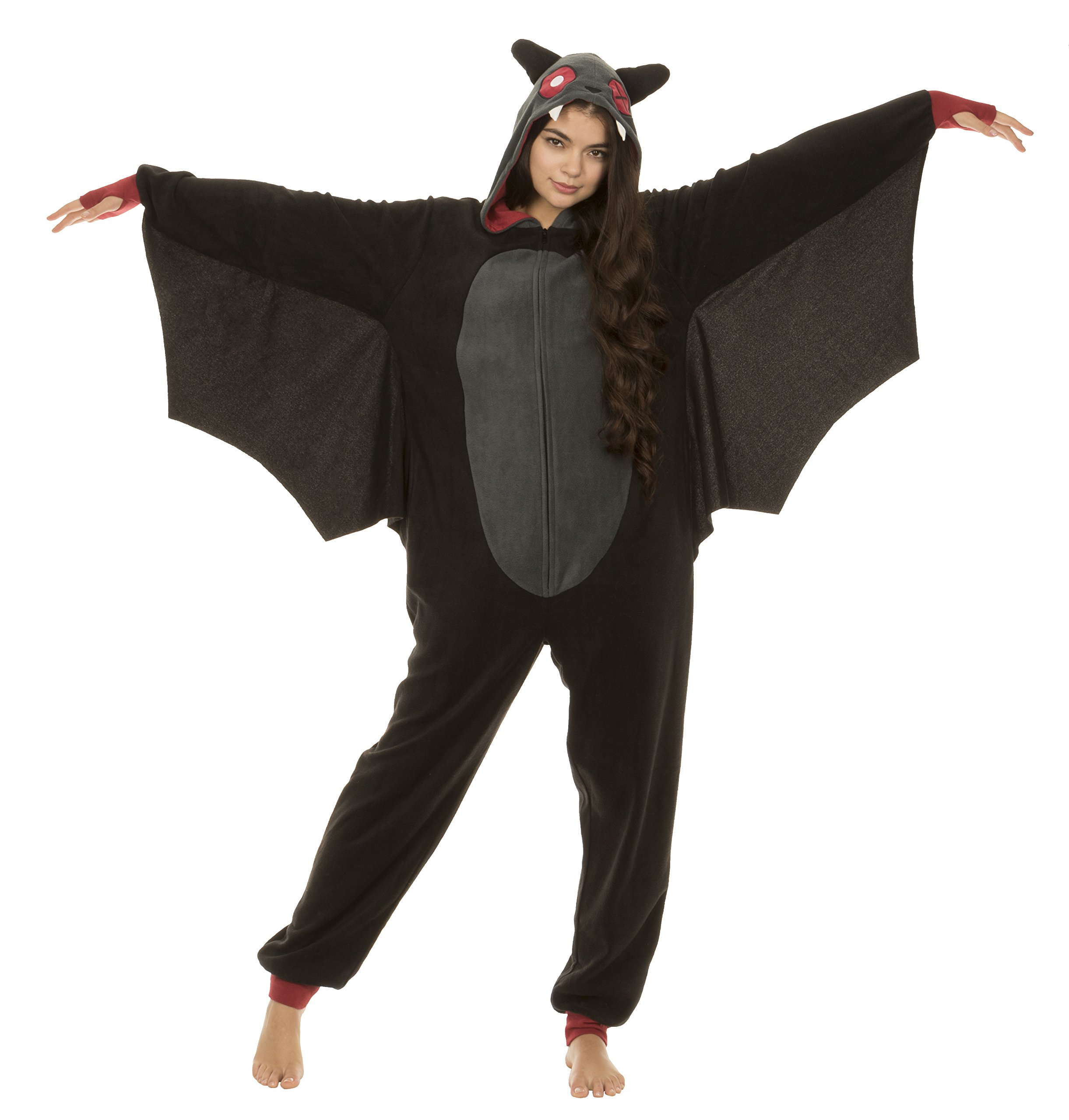 Underboss Men's Vampire Bat One Piece Hooded Footie Pajama - Soft Halloween Costume Pajamas for Adults, Cosplay & Lounge Wear - Perfect for Halloween Parties, Sleepovers & Relaxing at Home
