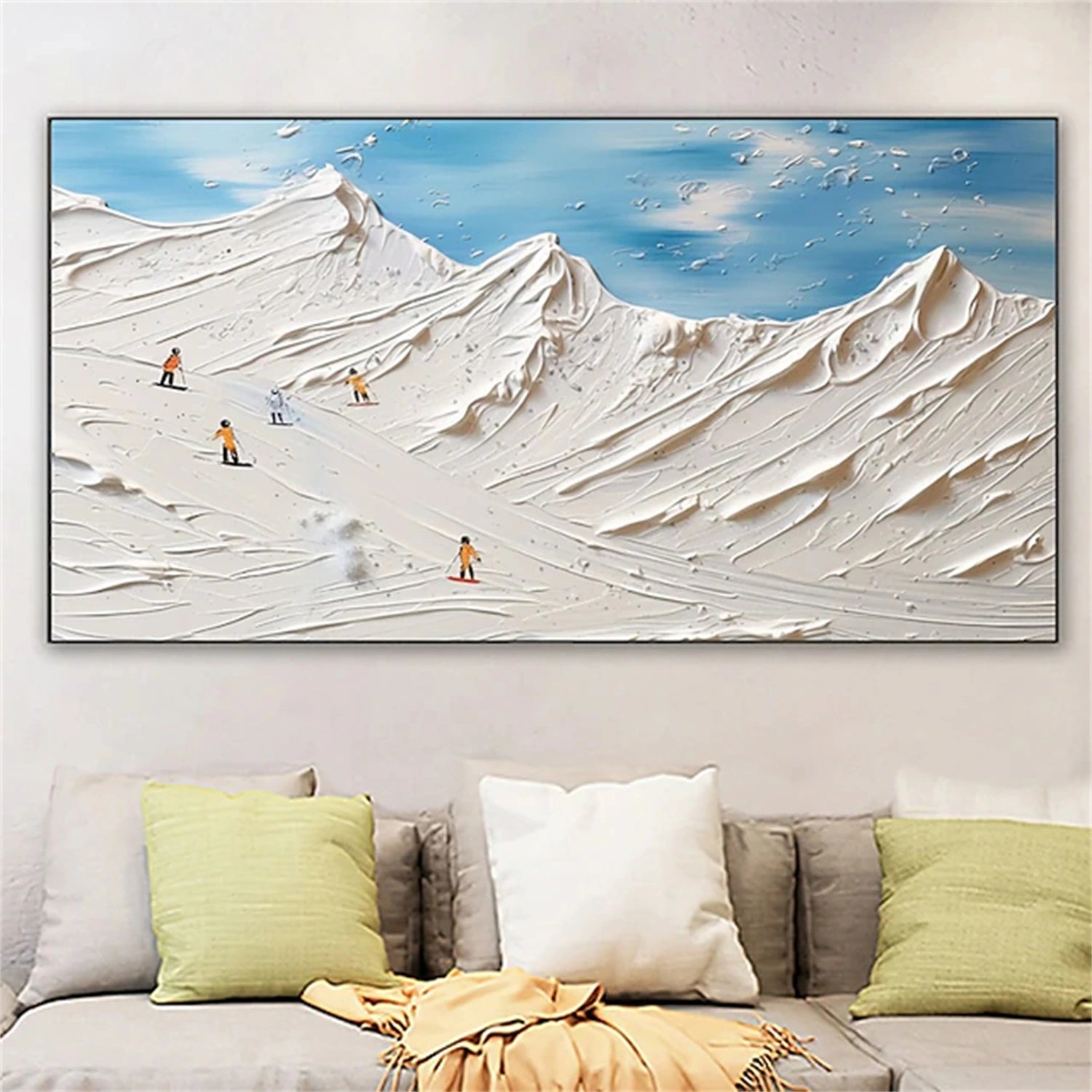 SP042 Skiing Sport Art Textured Canvas Painting - Perfect for Winter Home Decor & Ski Lodge Wall Art