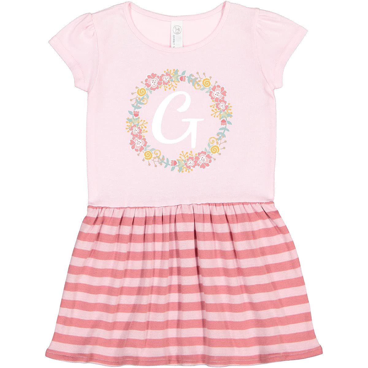 Inktastic G Monogram Alphabet Letter Rose Floral Wreath Toddler Dress - Cute Floral Letter G Outfit for Baby Girls, Perfect for Birthday Parties, Family Photos & Special Occasions