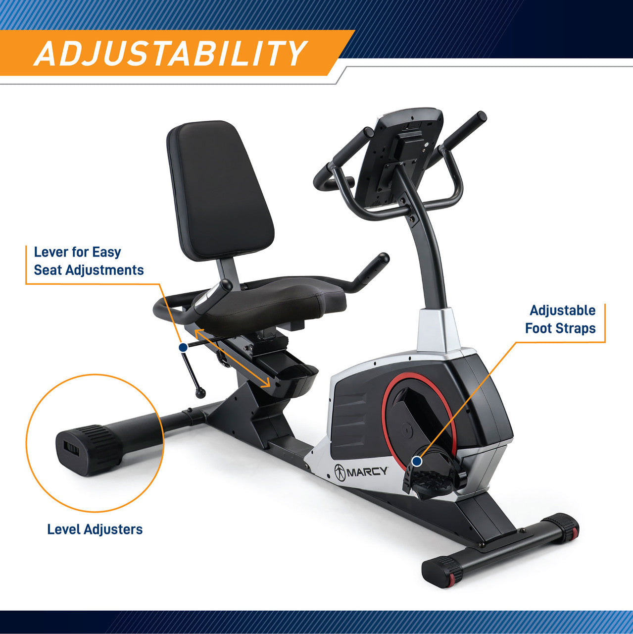 Marcy ME 706 Magnetic Recumbent Exercise Bike for Home Gym - Low Impact Cardio Workout for Seniors & Rehab | Perfect for Small Spaces & Physical Therapy