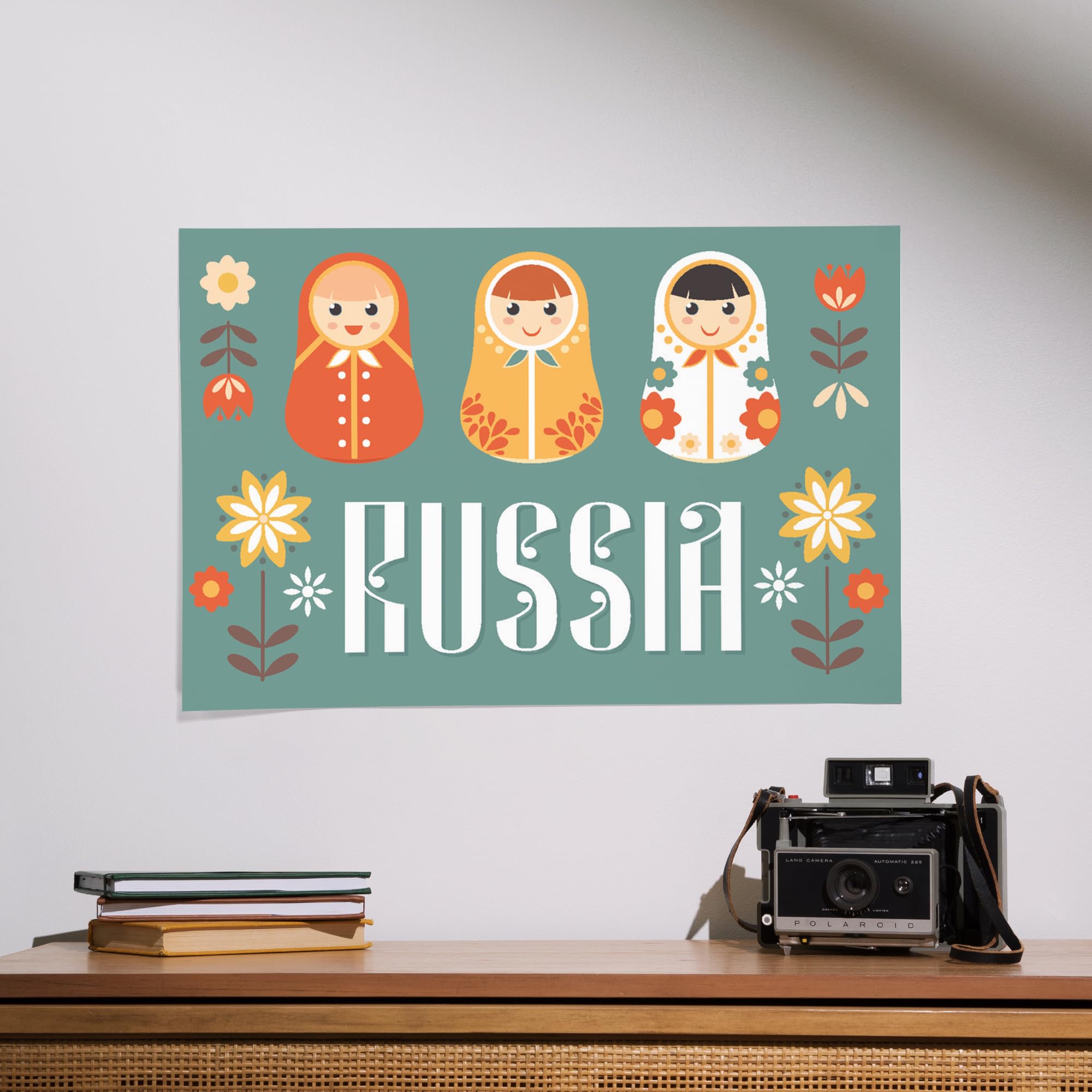 Lantern Press 16x24 Inch Giclee Art Print - Russian Nesting Dolls in Red & Teal Vector Design | Perfect for Home Decor, Office Wall Art & Gift Giving