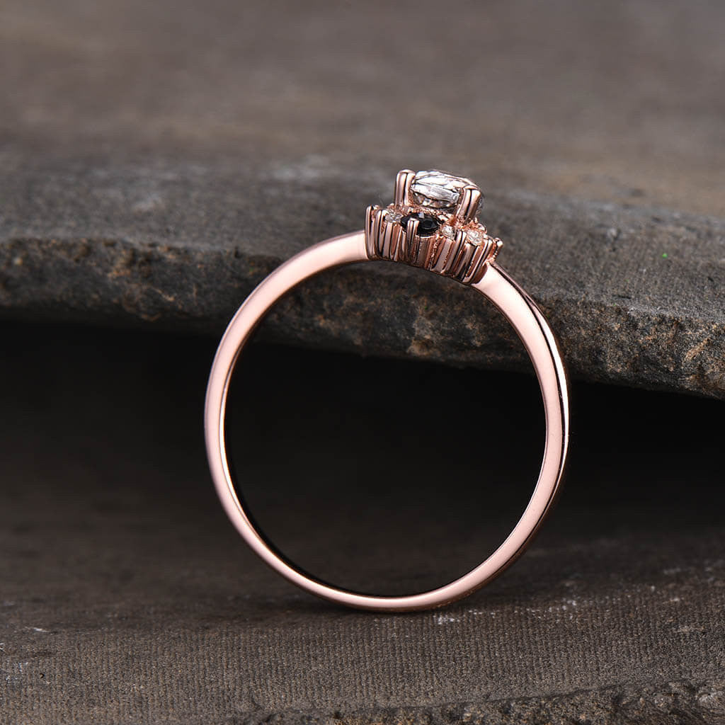 14K/18K Gold Black Rutilated Quartz Diamond Engagement Ring for Women - Elegant Wedding Band, Promise Ring, Anniversary Gift for Her