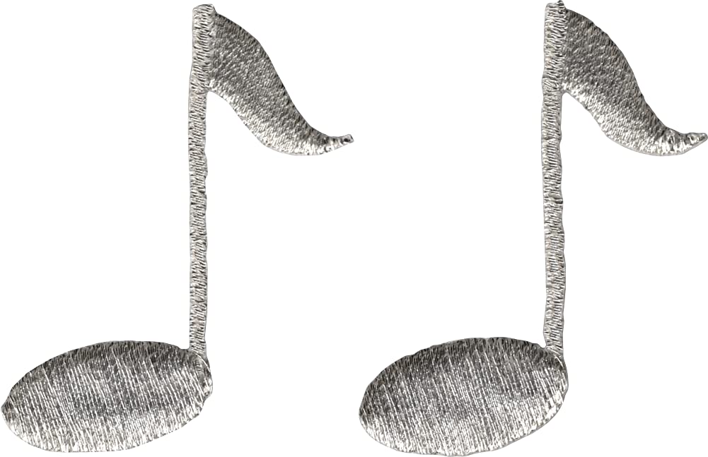 Silver Music Note Embroidered Patch Set of 2 - Iron On or Sew On Applique for Jackets, Bags & DIY Crafts