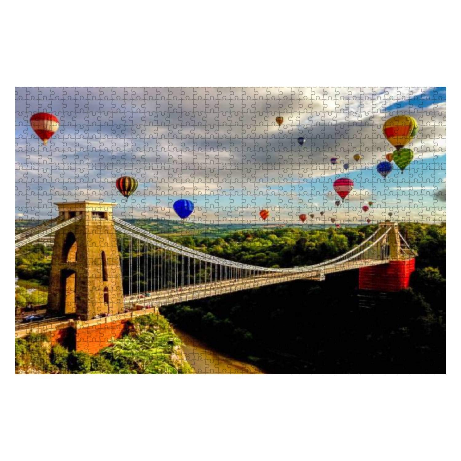500-Piece Hot Air Balloons Over Suspension Bridge Jigsaw Puzzle - English Countryside Scenery Wooden Puzzle for Adults & Kids, Educational Toy & Creative Game for Family Entertainment - Perfect for Home Decor, Gifts, and Relaxation Therapy