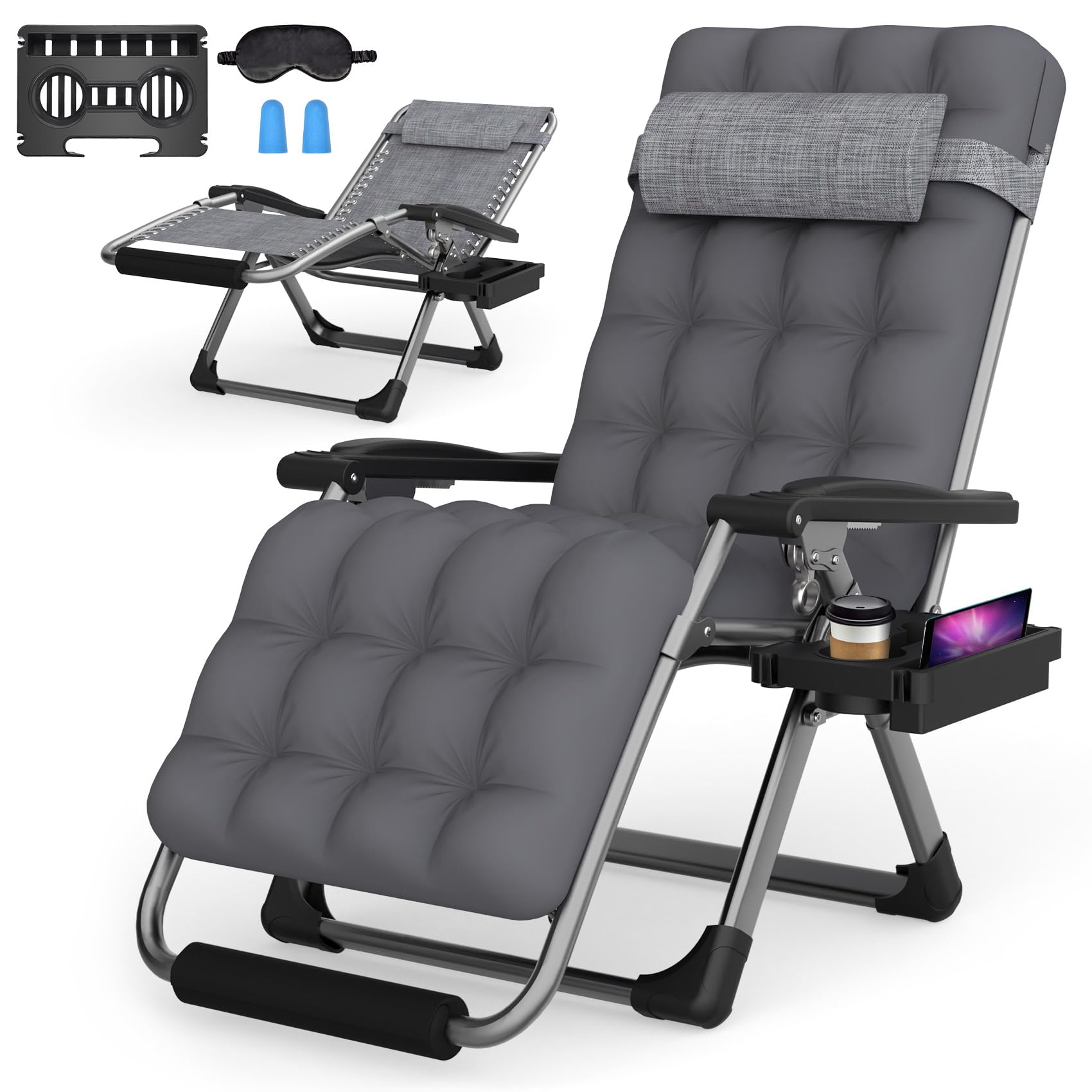 Suteck Oversized Zero Gravity Chair - 29In XL Lounge Chair with Removable Cushion & Headrest, Heavy Duty Reclining Camping Chair with Upgraded Lock & Footrest - Perfect for Patio, Backyard, Poolside Relaxation & Outdoor Camping