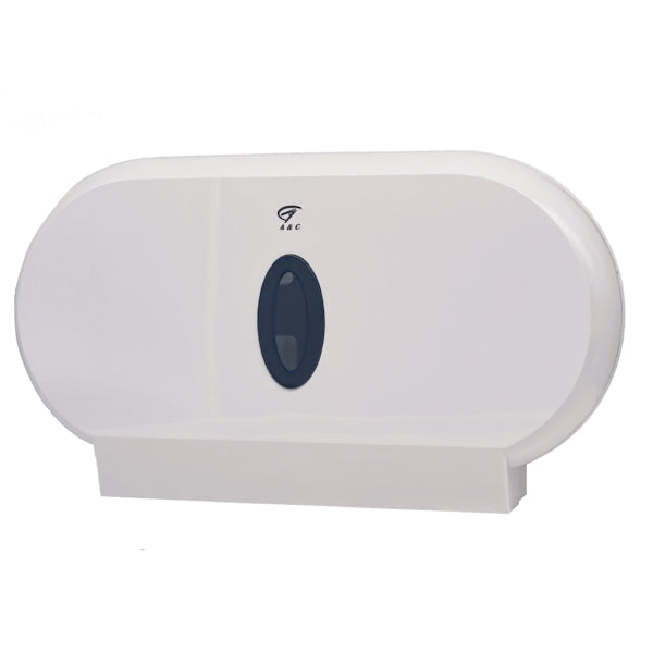 Gentility White Jumbo Twin Toilet Roll Dispenser - ABS Plastic Bathroom Tissue Holder - Perfect for Home, Office, and Commercial Restrooms