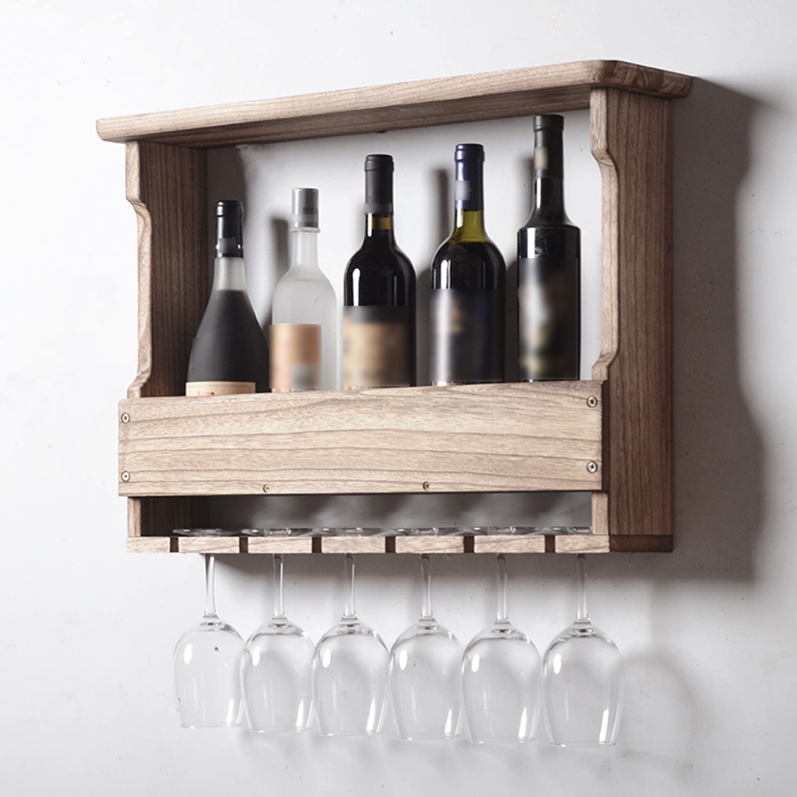 **Solid Paulownia Wood Wall Mounted Wine Rack - 6-Bottle Liquor Dispenser & Glass Storage - Rustic Home Bar & Kitchen Decor for Wine Enthusiasts (Perfect for Dining Rooms, Basements & Entertaining Spaces)**