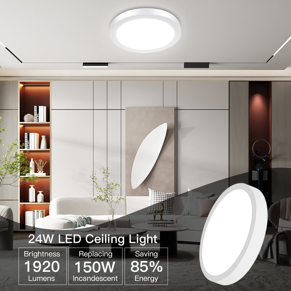 Depuley 24W/18W/12W Ultra-Thin Flush Mount LED Ceiling Light Fixture, Round Surface Mount Downlight for Closet, Bedroom, Kitchen, Dining Room, Kids Room & Dorm - 5000K Daylight White / 3000K Warm White - Energy Efficient Modern Lighting for Home & Office Spaces