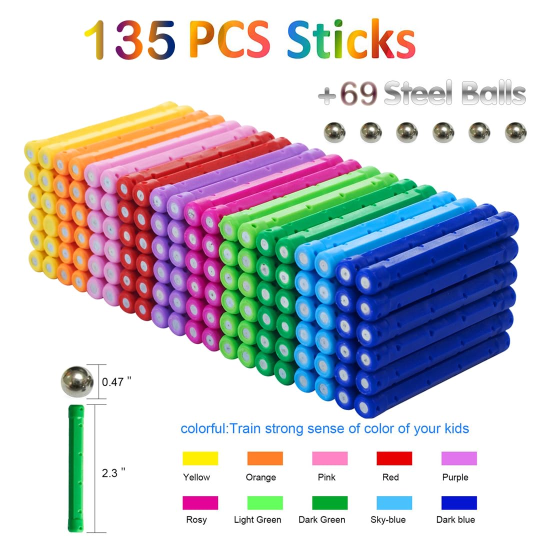 204 Pcs Magnetic Building Sticks & Blocks STEM Educational Toys for Kids & Adults - 2.3