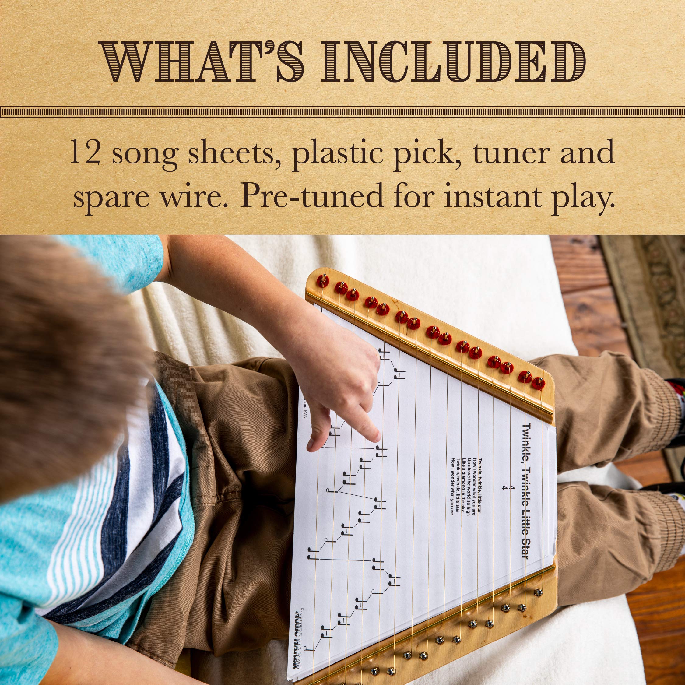 European Expressions Lap Harp - Portable 15-String Musical Instrument with Sheet Music & Red Carrying Case - Perfect for Kids, Beginners, Music Therapy & Home Decor