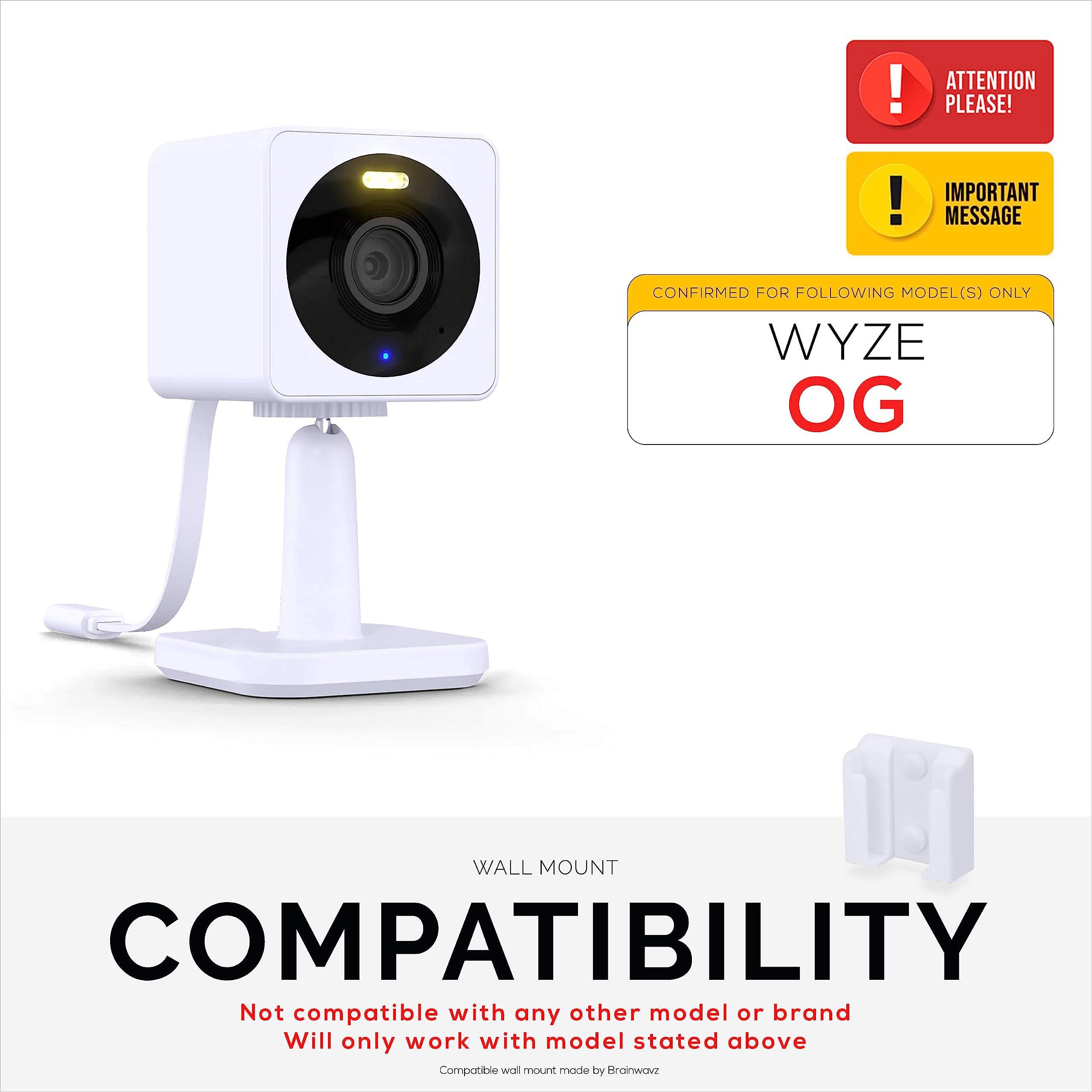 2 Pack White Adhesive Wall Mount for WYZE Cam OG Indoor/Outdoor 1080p Wi-Fi Security Camera - Easy Install Camera Holder Bracket, Reduce Blind Spots & Clutter - Perfect for Home, Office & Garage Surveillance