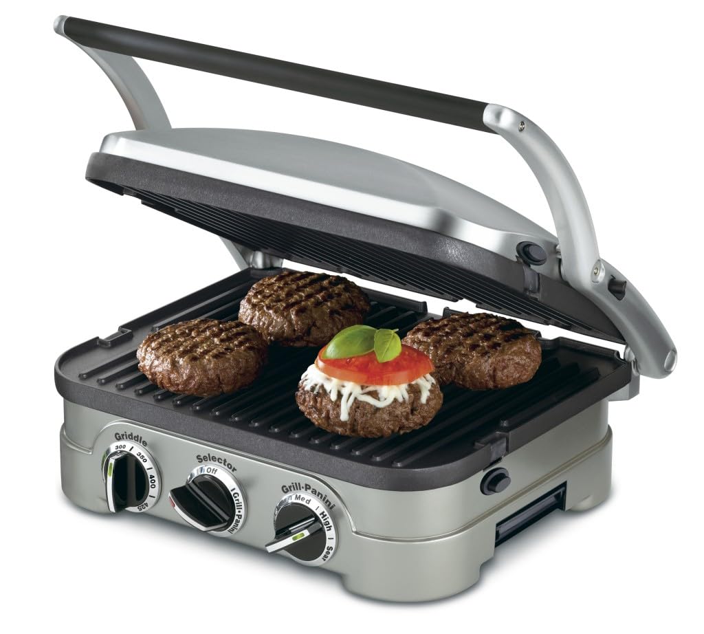 Cuisinart GR-4NP1 5-in-1 Stainless Steel Panini Press & Sandwich Maker - Indoor Grilling, Panini Pressing & More for Home Kitchen & Restaurant Use