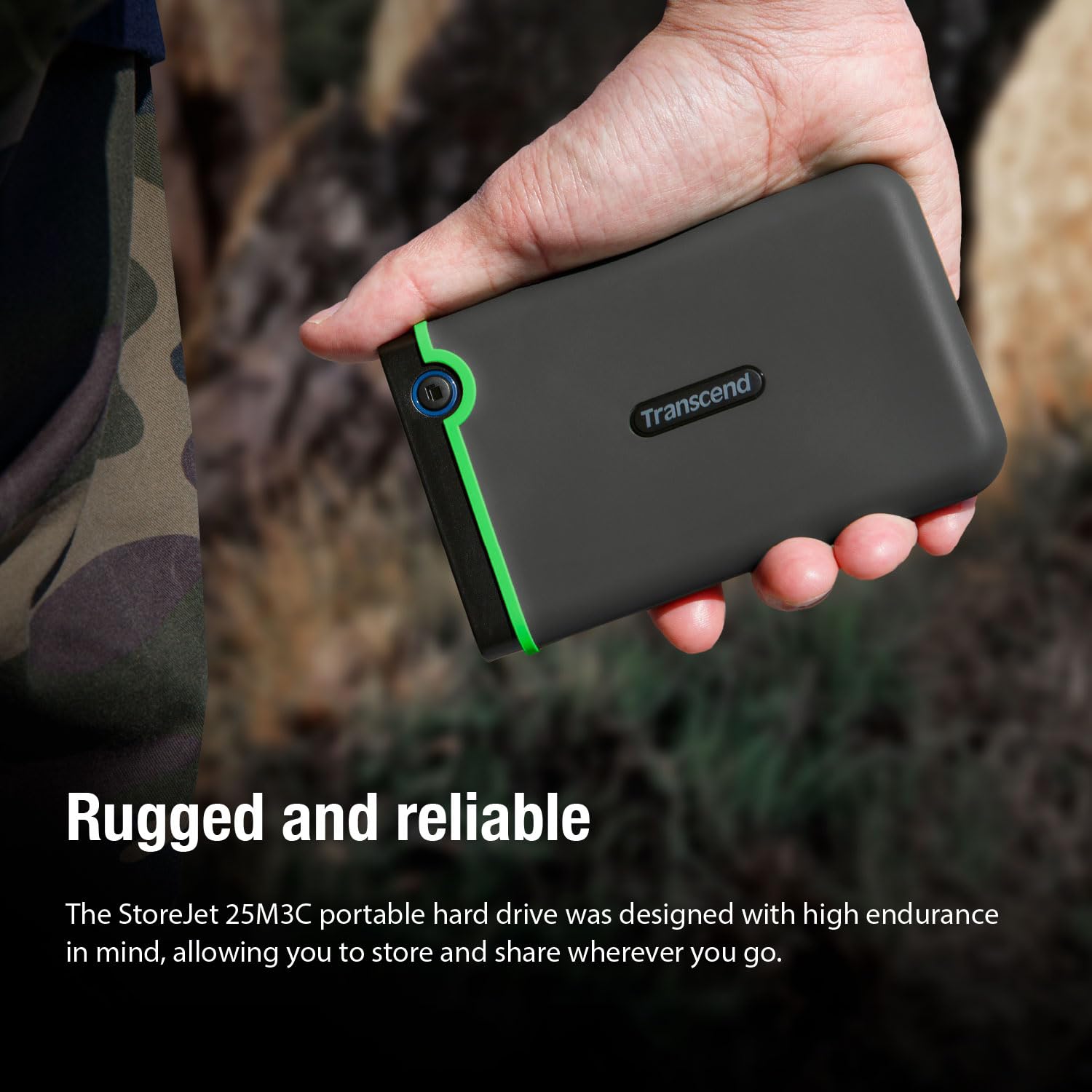 Transcend 4TB USB-C External Hard Drive | Shockproof Portable HDD | USB 3.1 Gen 1 | StoreJet TS4TSJ25M3C | Perfect for Mac/PC Backup, Travel & Outdoor Use