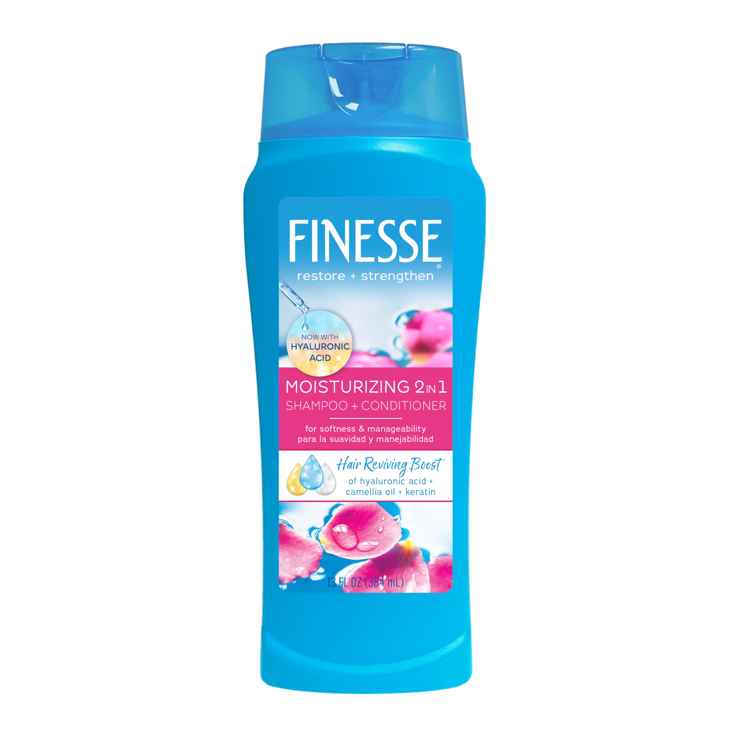 FINESSE Restore + Strengthen Moisturizing 2-in-1 Shampoo and Conditioner for Dry Damaged Hair - 13 oz (6 Pack) - Hydrating Hair Repair Treatment for Daily Use at Home or Salon