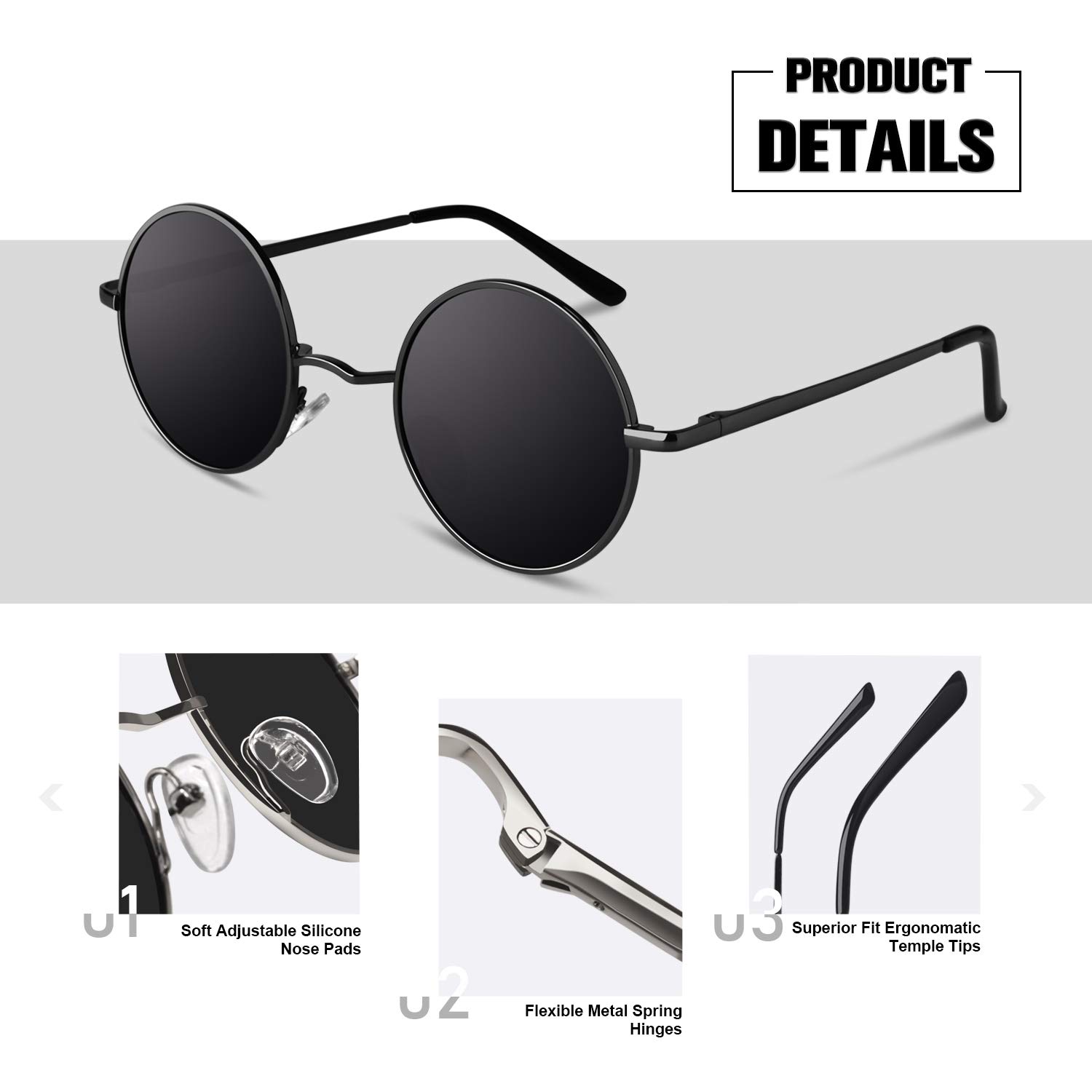 Sunier Round Polarized Sunglasses for Men & Women - UV400 Protection Retro Circle Shades for Driving, Beach & Outdoor Activities