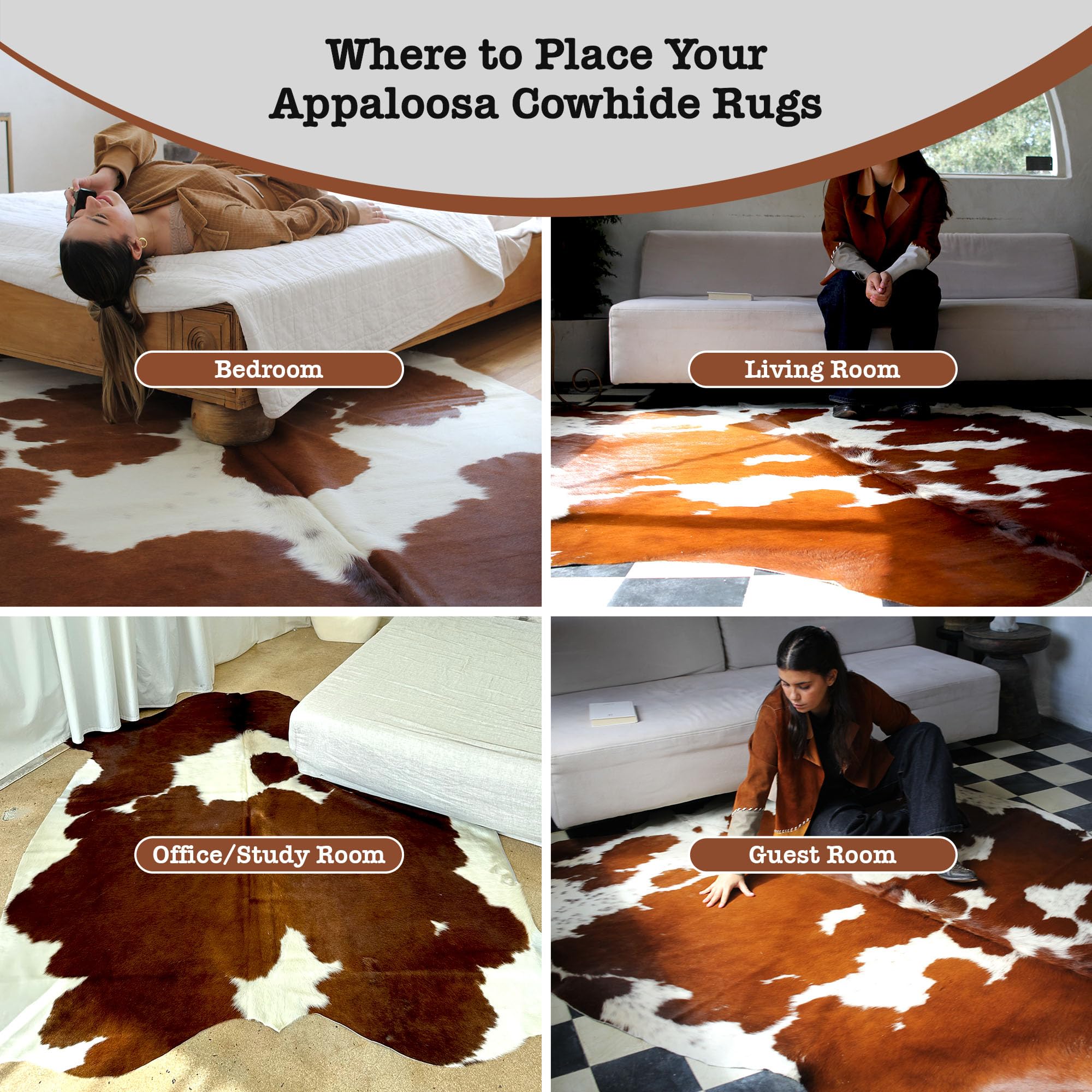 Authentic Brown & White Cowhide Rug - Genuine Natural Leather Hide Rugs for Living Room, Bedroom & Rustic Home Decor - Soft Durable Cow Skin Rug for Floor, Wall Decor & Cozy Interior Design